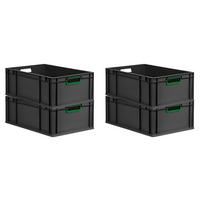EUROBOX 4x NextGen Color 22x40x60 cm 44 Liter Griffe grün offen, Schwarz - Schwarz/Grün, Kunststoff (40/22/60cm) - PROREGAL