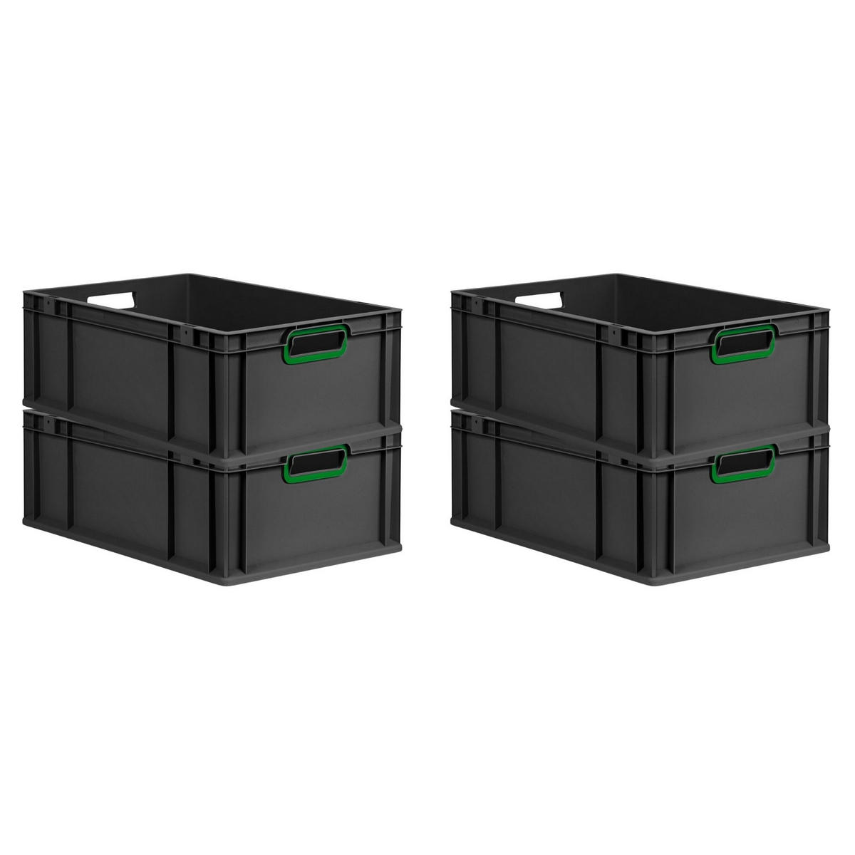EUROBOX 4x NextGen Color 22x40x60 cm 44 Liter Griffe grün offen, Schwarz - Schwarz/Grün, Kunststoff (40/22/60cm) - PROREGAL