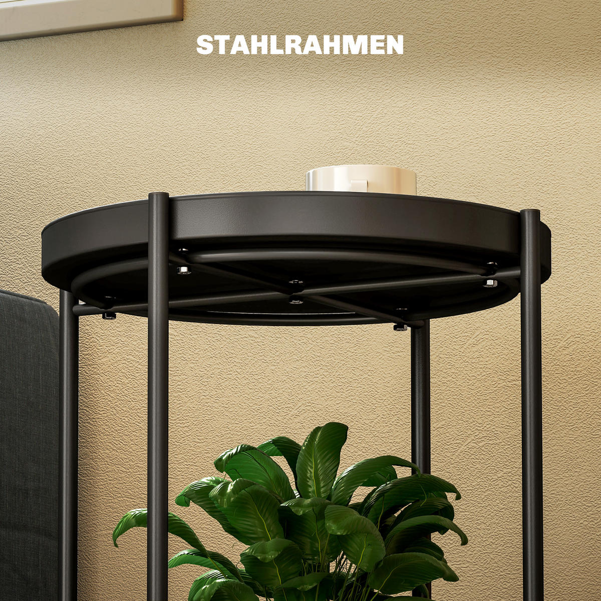 BEISTELLTISCH, Couchtisch mit 2 Ablage, 44 x 44 x 56 cm, Stahl, Schwarz - Schwarz, Metall (44/44/56cm) - HOMCOM