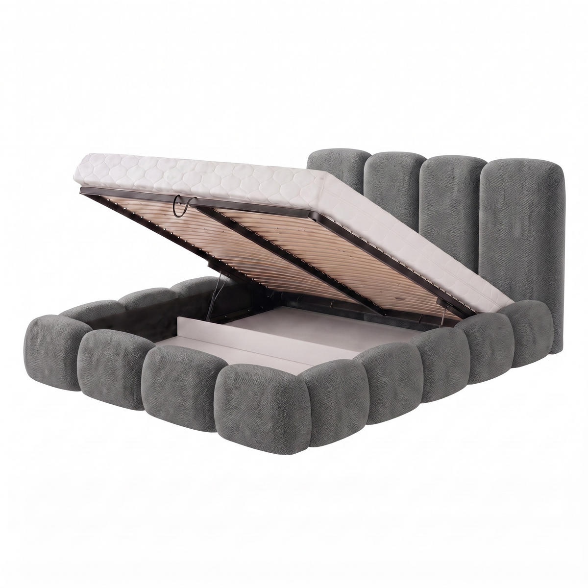 POLSTERBETT SUENO MAXI 200x200 cm in Dunkelgrau, gepolstertes Kopfteil, Metalllattenrost, Bettkasten, Chenille-Stoff - Dunkelgrau/Naturfarben, Holz/Textil (200/200cm) - Muffo