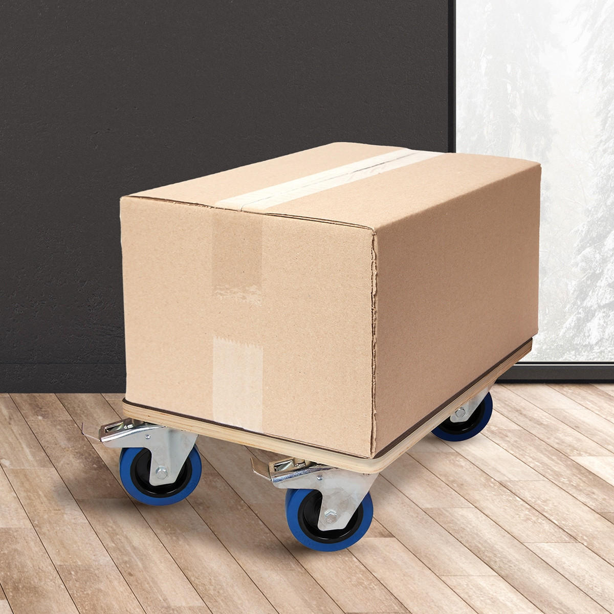 TRANSPORTROLLER 2er Set mit 4 Rollen 2 mit Bremsen 35x50 cm Traglast 800kg Siebdruck Holzplatte Black - Dunkelgrau, Holzwerkstoff (35/50/14.5cm) - ECD-Germany