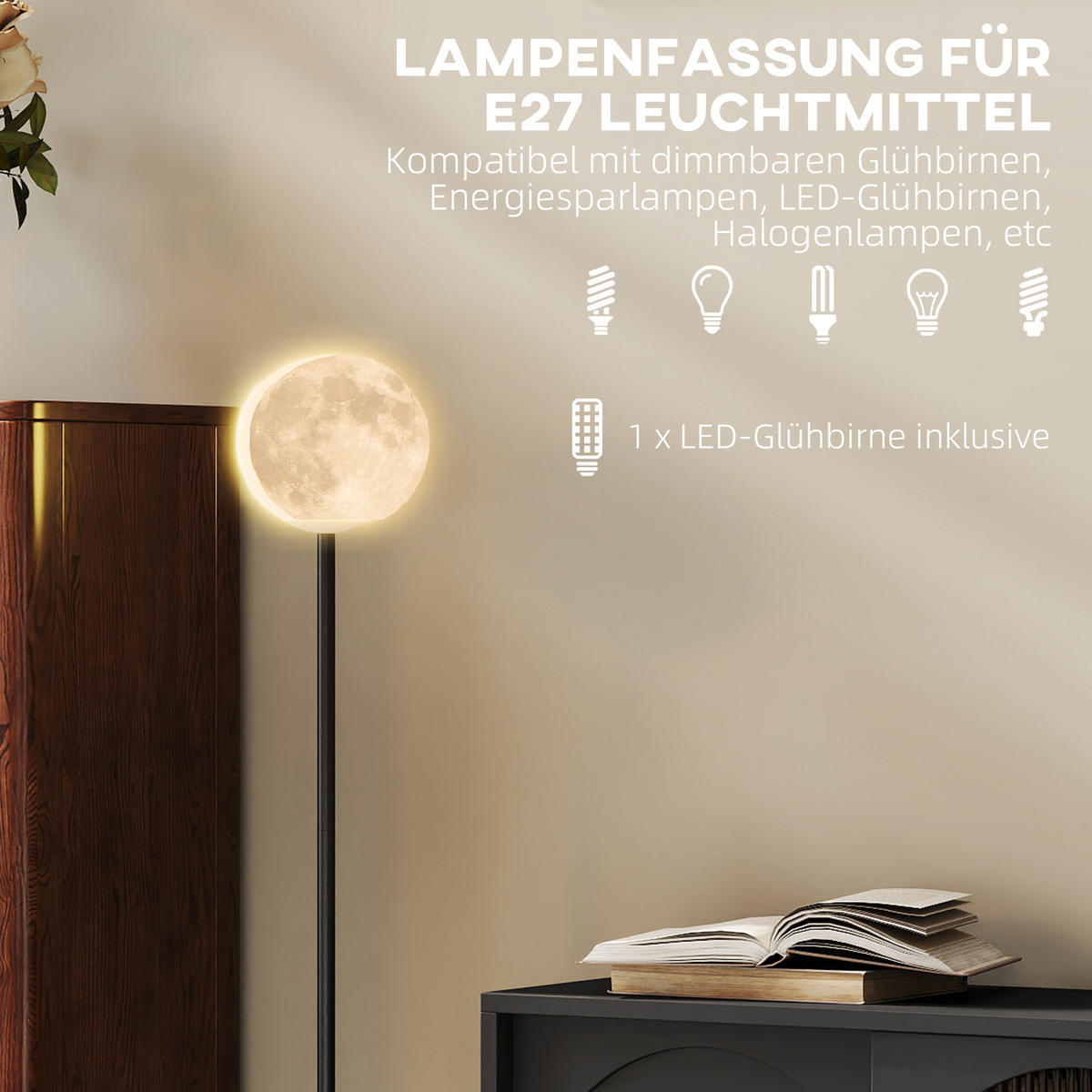STEHLAMPE ABS Metall Schwarz - Schwarz, Metall (18/18/140cm) - HOMCOM