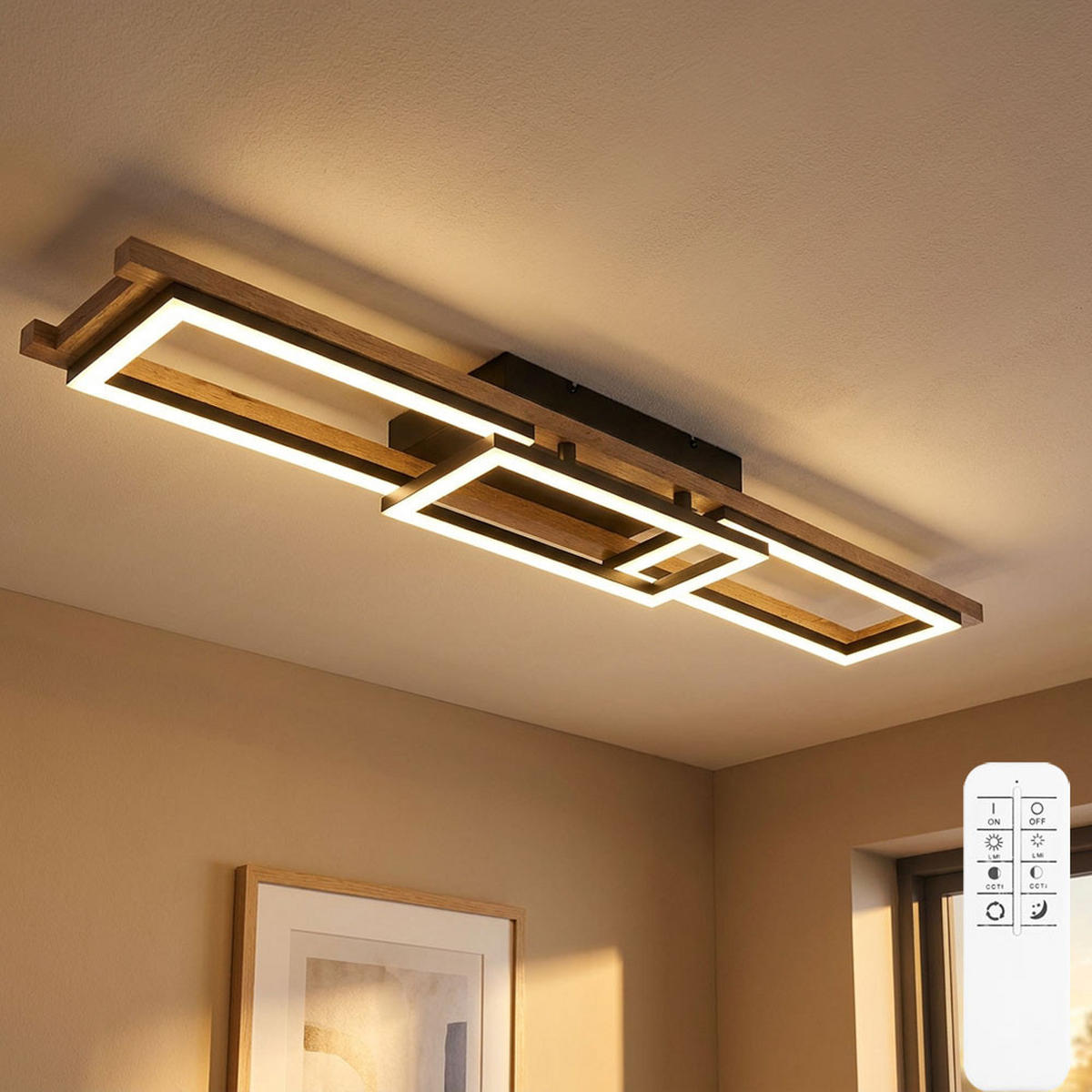 LED DECKENLEUCHTE ILLA Braun Holzoptik - Braun, Metall (100/13.5/11cm) - Globo Lighting