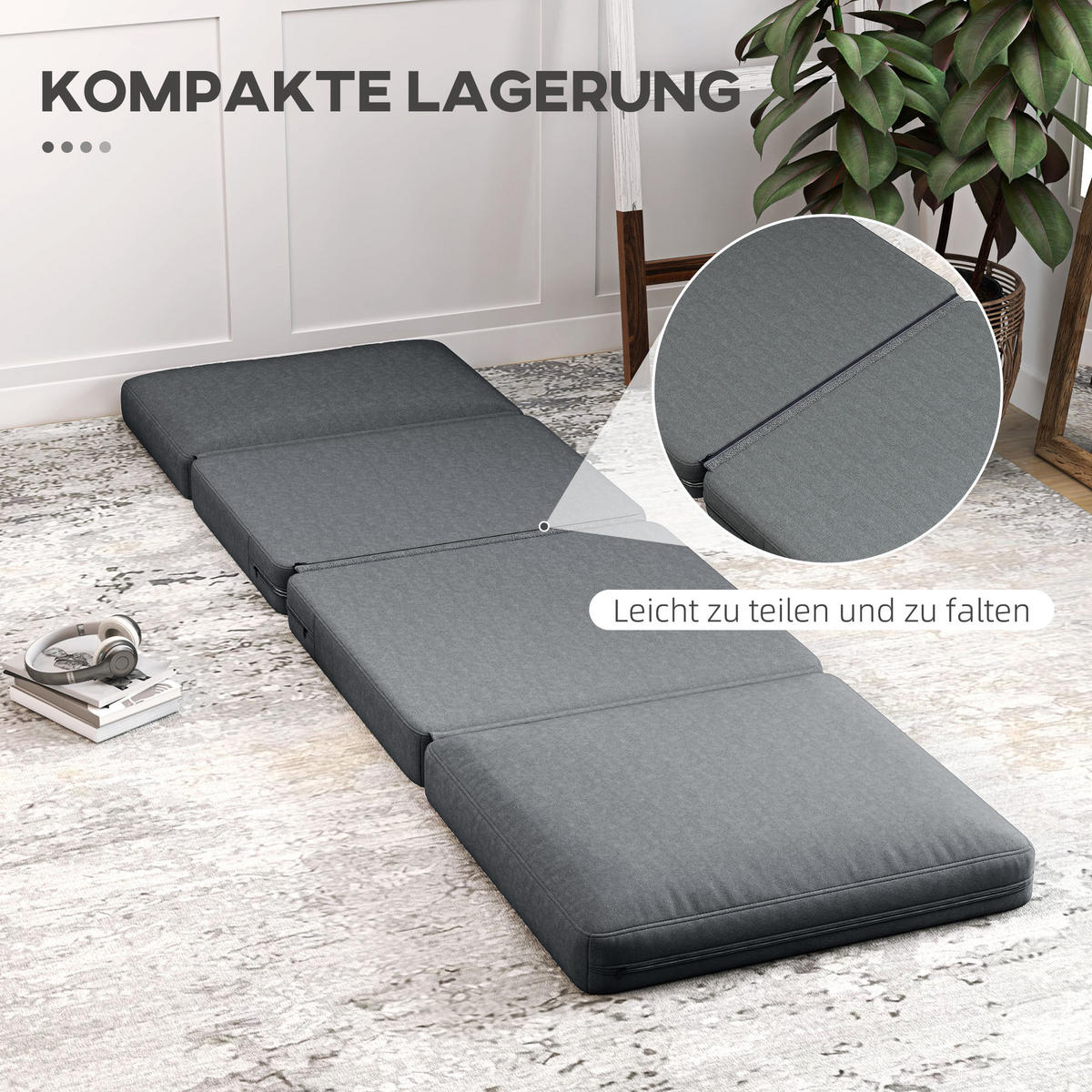 BODENSOFA 3-in-1, bis 240 kg belastbar, Dunkelgrau - Dunkelgrau, Kunststoff (268/18/75cm) - HOMCOM