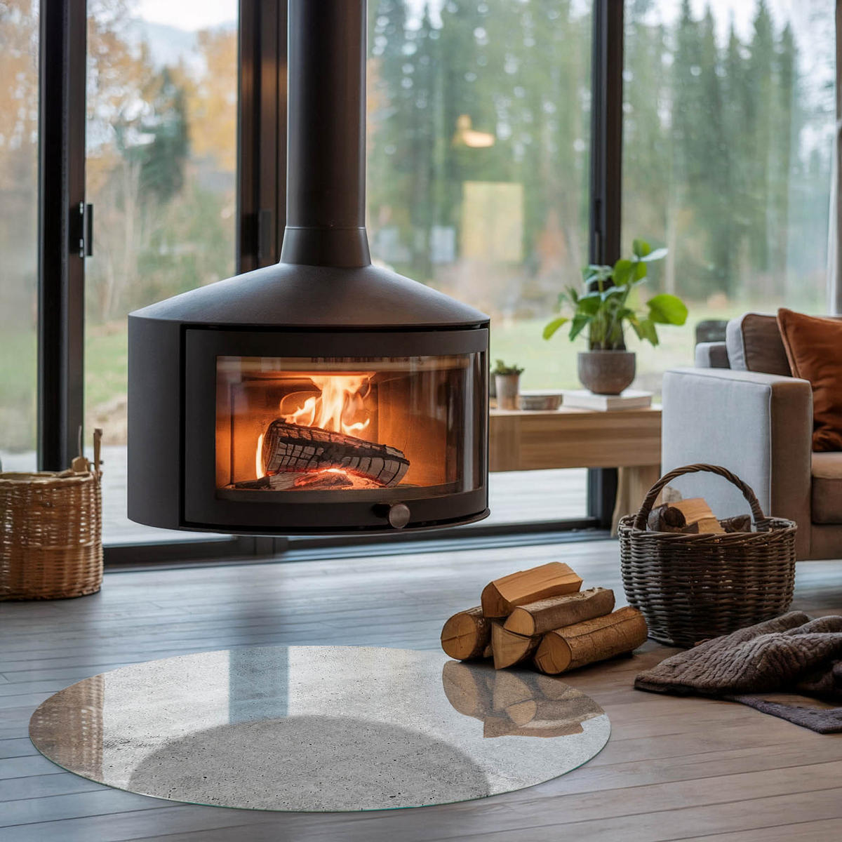 GLASPLATTE für Kamin Ø 100 cm - Grau, Glas (100/100/0.4cm) - TULUP