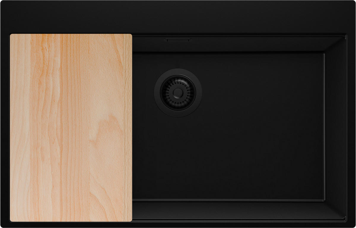 SPÜLBECKEN Oslo, 2-er set Alles Schwarz 78/50 cm 1 Becken + Ablauf-Set + Schneidebrett ab 80er Unterschrank - Beige/Schwarz, Kunststoff (78/20/50cm) - Primagran