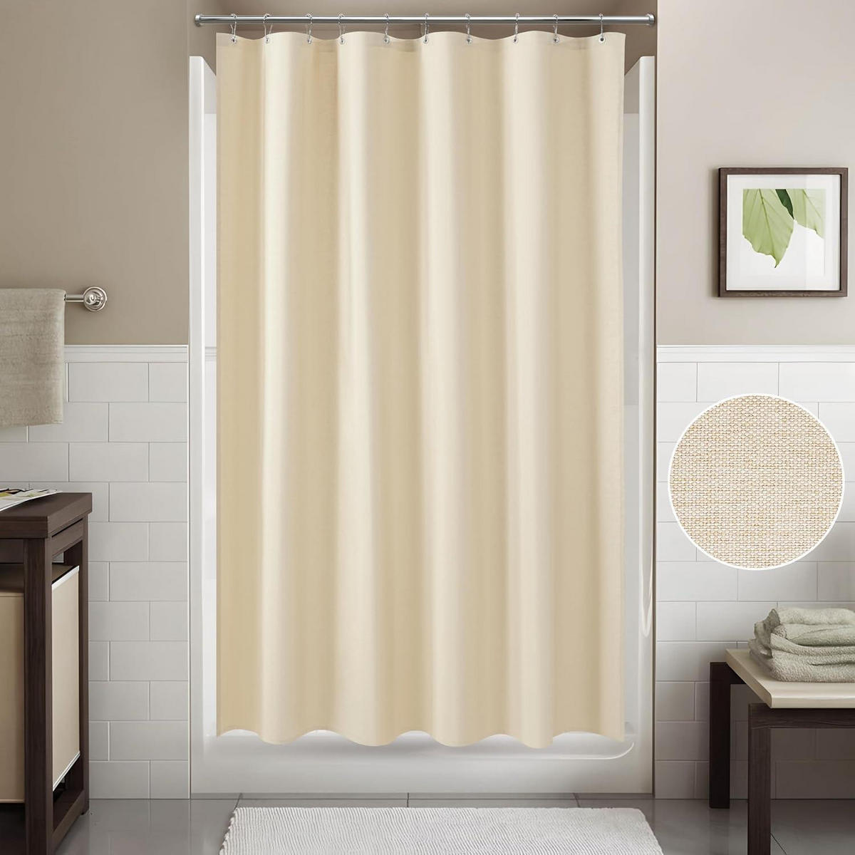 DUSCHVORHANG Leinen 152 x 214 cm Beige mit Metallringen - Beige, Textil (152/214cm)