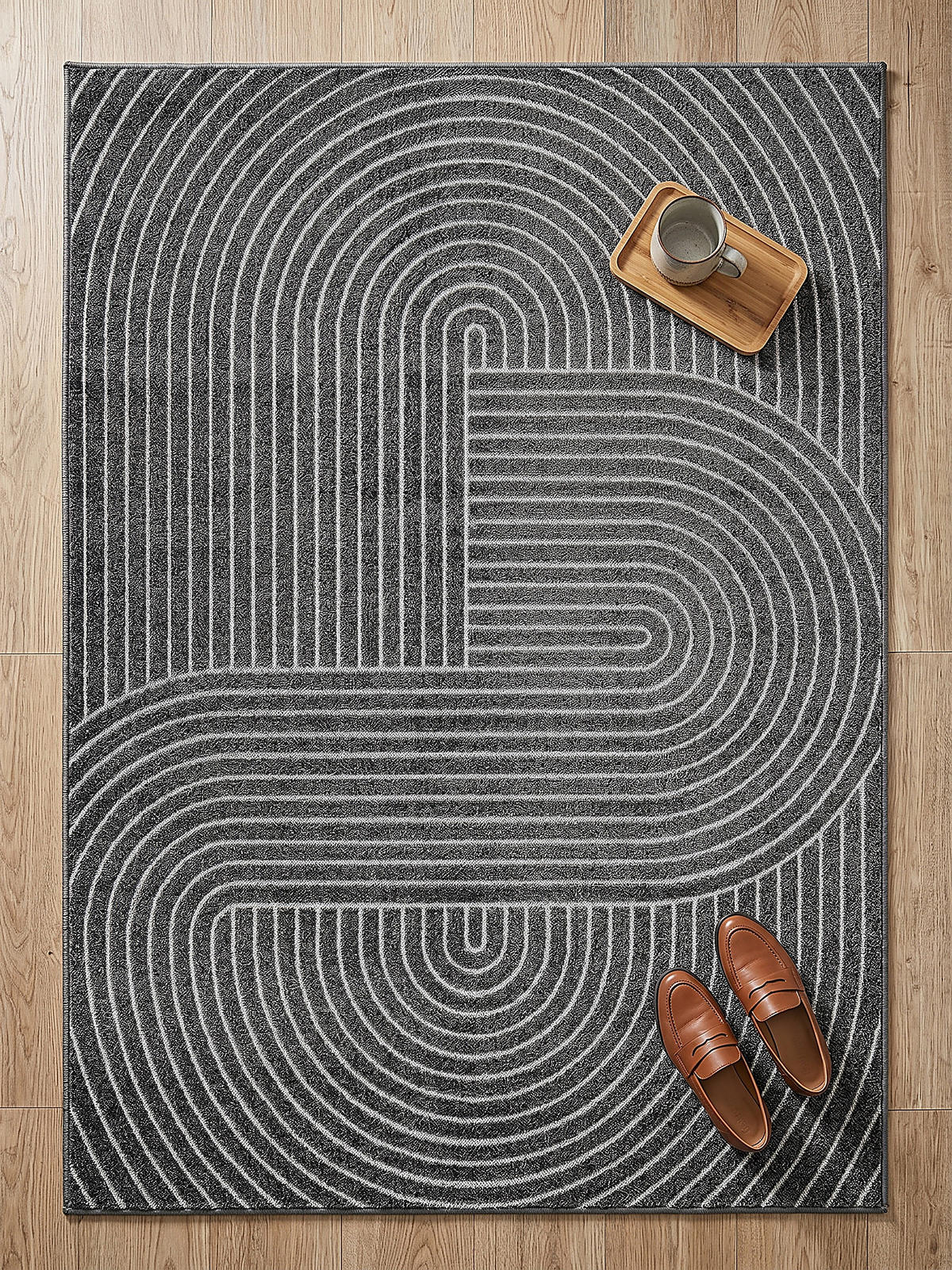 TEPPICH Outdoor Geometrisch MEZEN Polypropylen Anthrazit 80 x 150 cm - Anthrazit, Textil (80/150cm) - KADIMA DESIGN