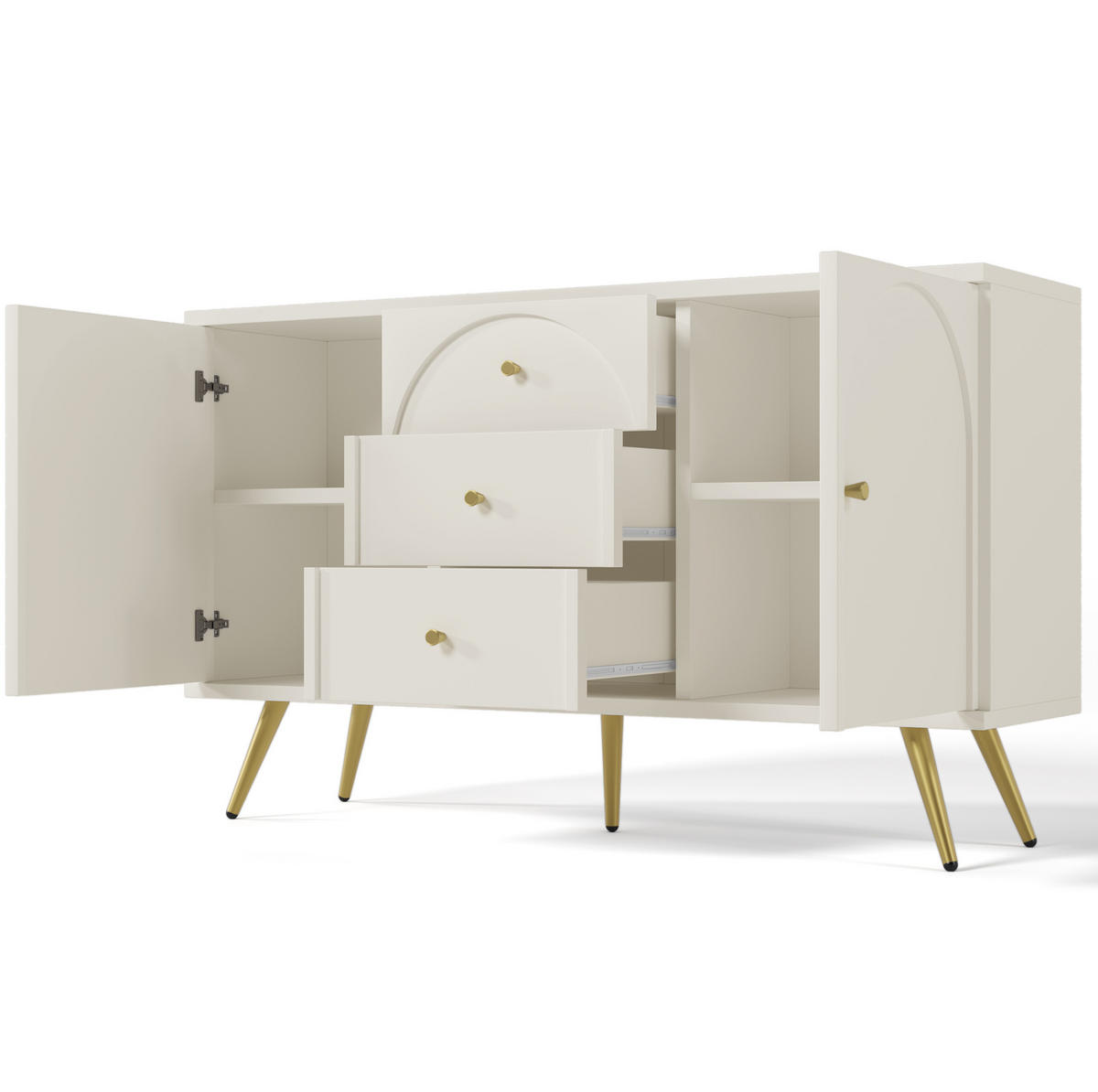 KOMMODE 140/40/84 cm in Creme-Weiß mit 2 Türen, 3 Schubladen und verstellbarem Fachboden - Weiß, Holz (140/40/84cm) - Flora Grace