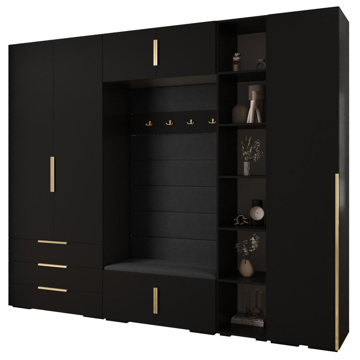 GARDEROBEN-SET 236,7/290/47 - Goldfarben/Schwarz, Holz/Kunststoff (290/236.7/47cm) - Abiks Möbel