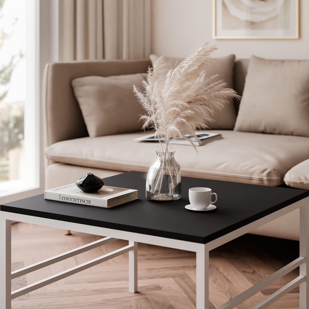COUCHTISCH FORMA 60/60 cm Quadrat, Weiß / Schwarz matt - Schwarz/Weiß, Metall (60/60/40cm) - Idohome