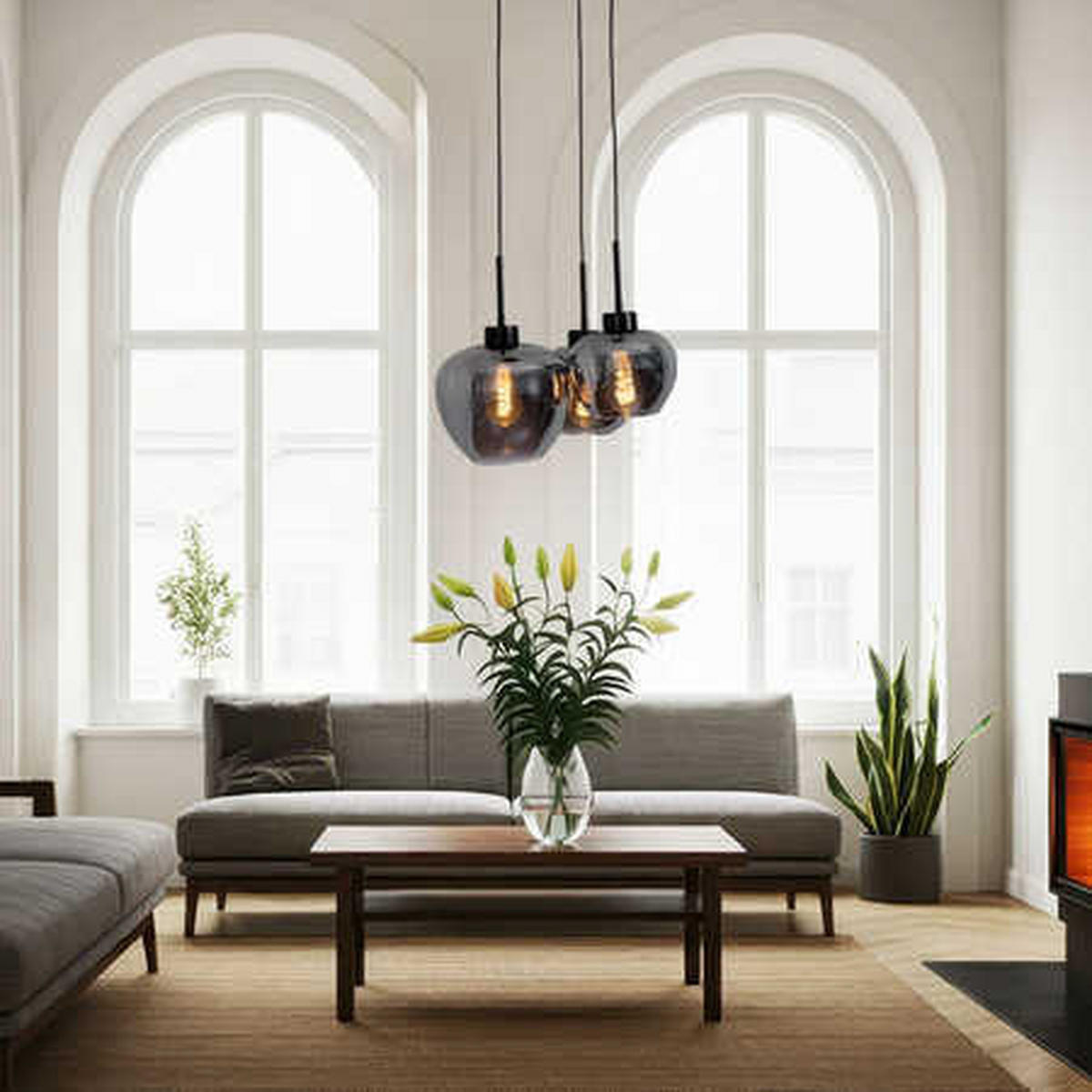 LED HÄNGELEUCHTE Matt Grau Rauchglas - Grau, Glas (38/38/120cm) - Globo Lighting