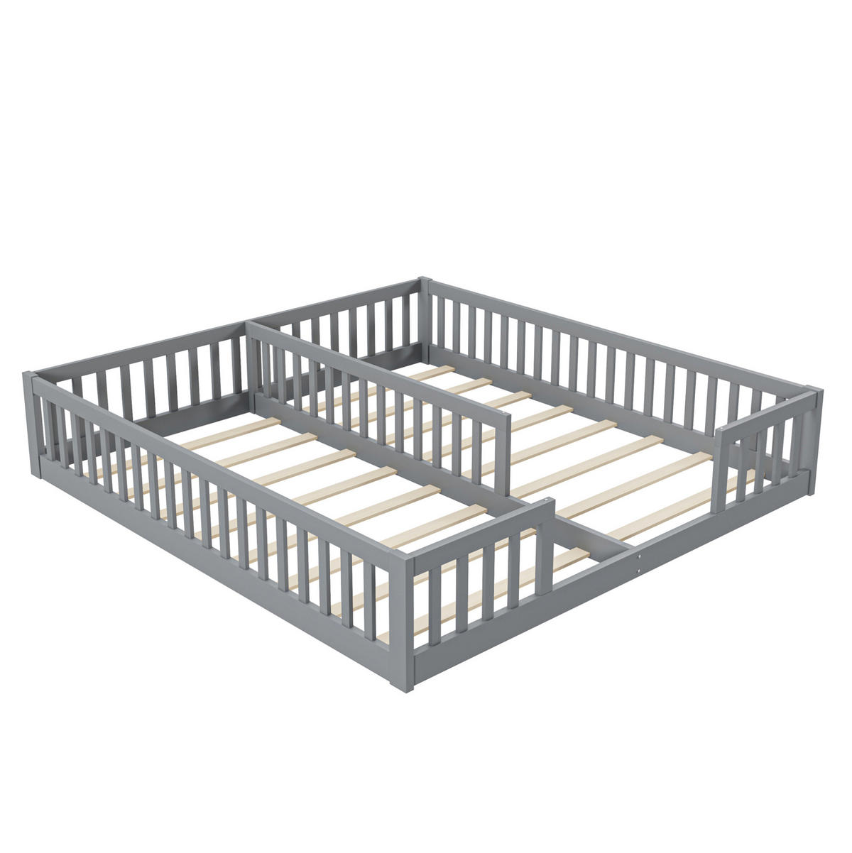 KINDERBETT 90/200 cm Grau aus Kiefernholz und MDF mit Sicherheitsgitter und Lattenrost - Grau, Holz (90/200cm) - OKMYHOME