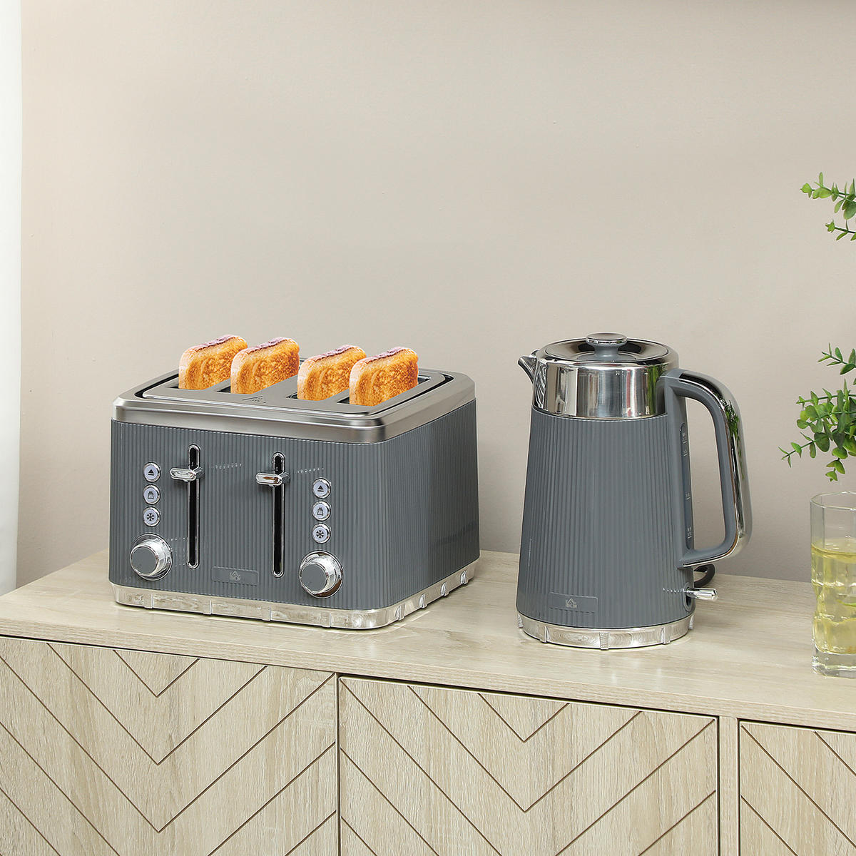 TOASTER mit Wasserkocher DE-07928 Grau - Grau, Metall (15.5/25.5/21.2cm) - ComfortXL
