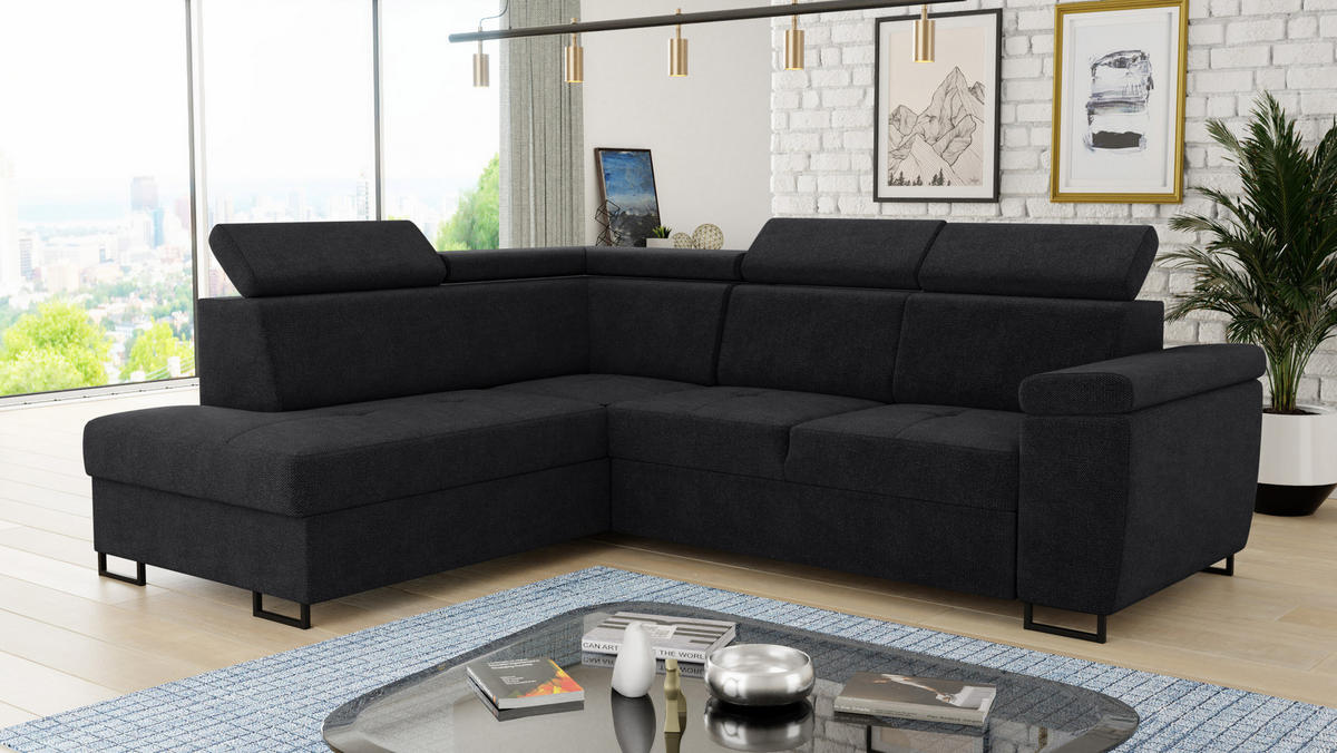 ECKSOFA Natan, Seite: Links - Schwarz, Holz/Textil (265/205cm) - Sofnet