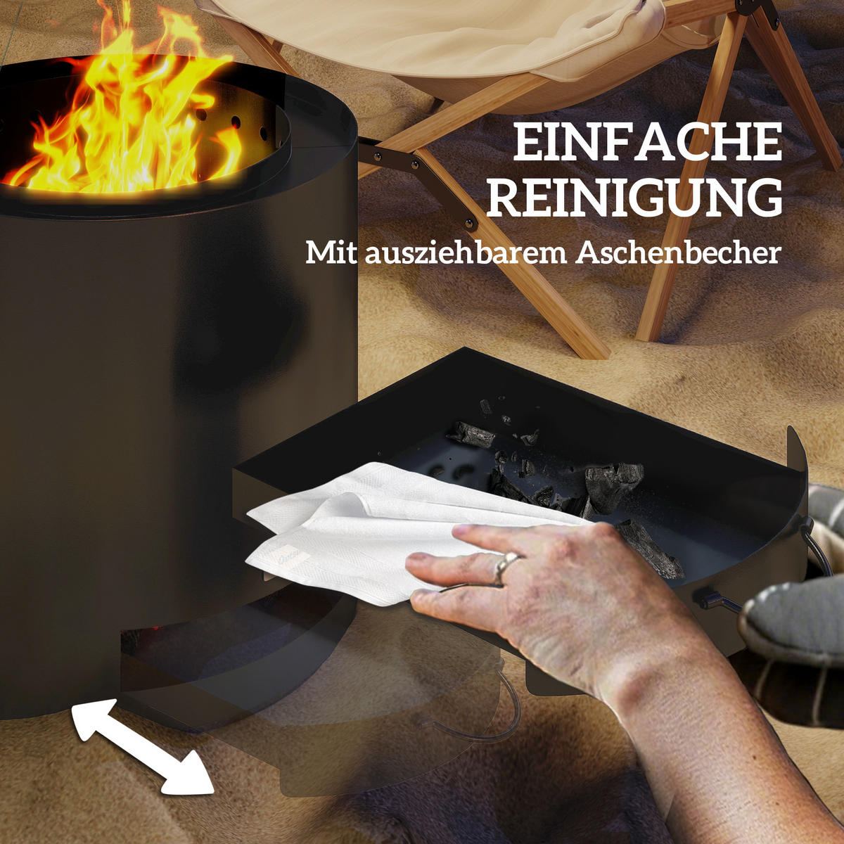 FEUERSCHALE DE-10583 mit Aschenwanne & Schürhaken Schwarz - Schwarz, Metall (45/42/45cm) - ComfortXL