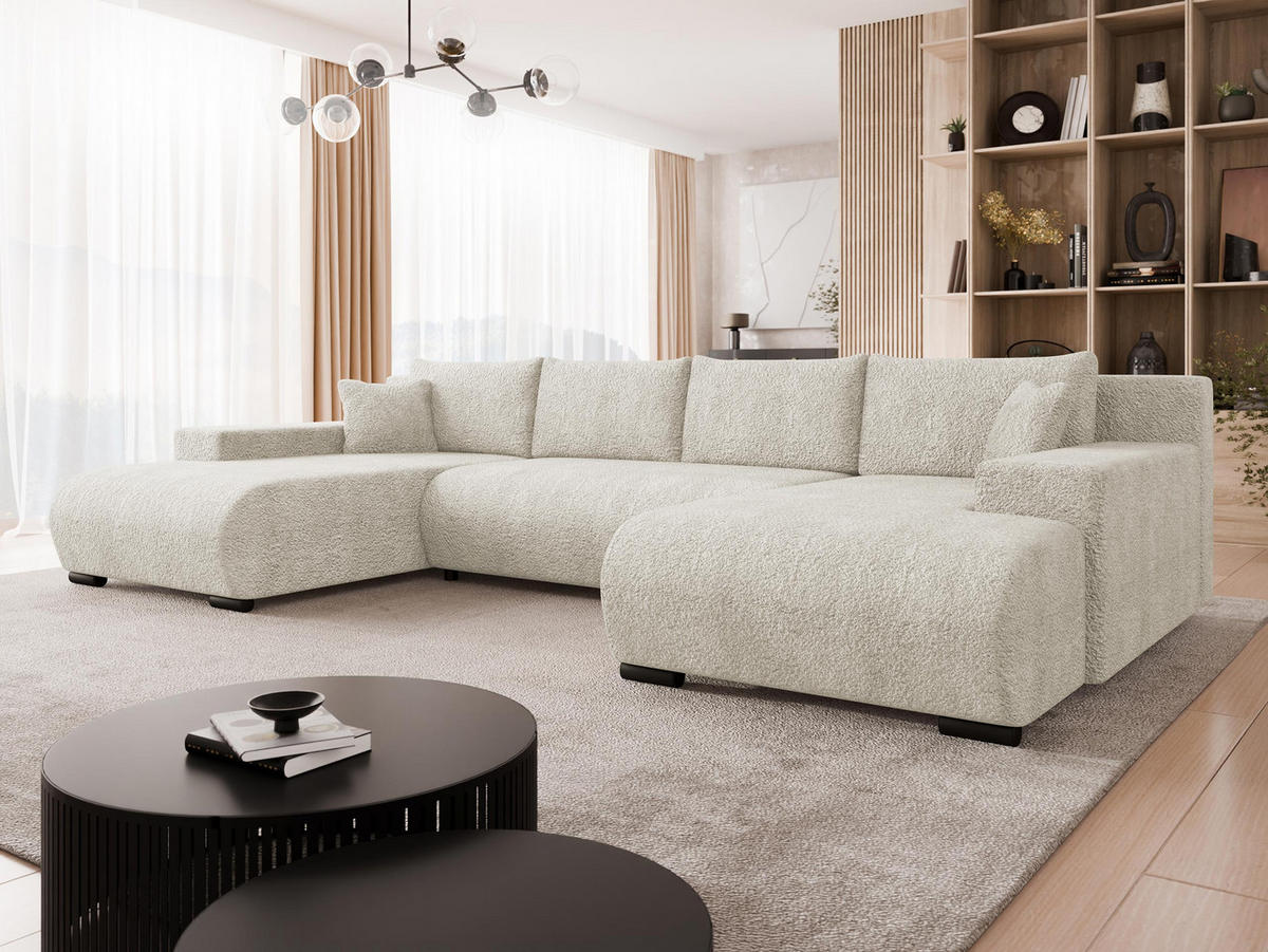 WOHNLANDSCHAFT Nojan U - Beige/Schwarz, Holz/Kunststoff (351/80/191cm) - MIRJAN24