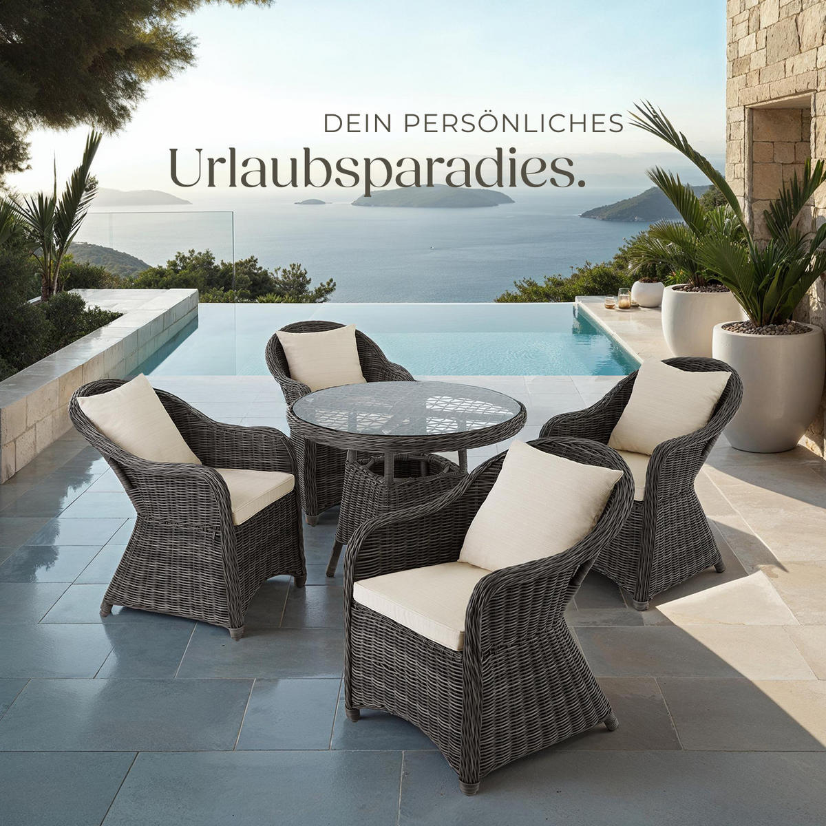 ALUMINIUM RATTAN SITZGRUPPE Zürich, kein Aufbau, grau - Grau, Kunststoff - tectake