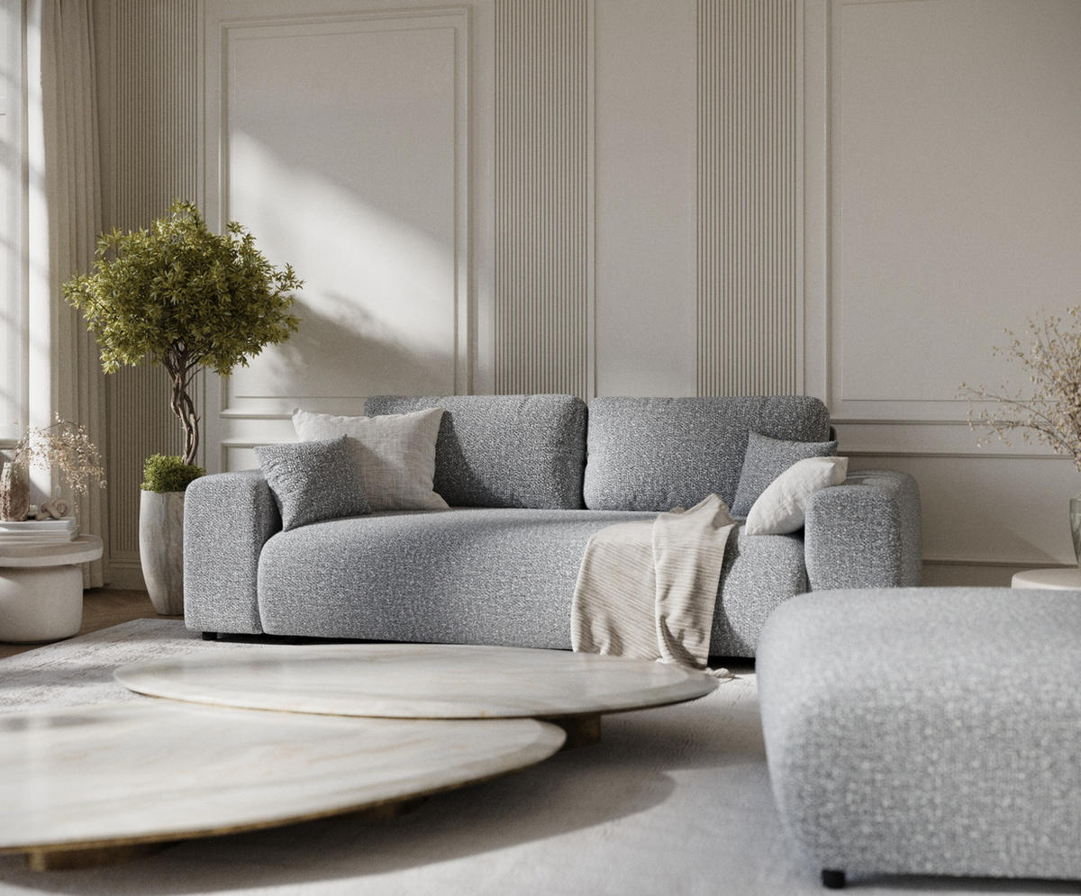 3-SITZER-SOFA Zanzibar Grau Plüschstoff - Schwarz/Grau, Holz/Holzwerkstoff (213/79/108cm) - Maison de Reve