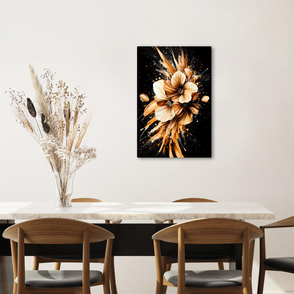 LEINWANDBILD Blumen - Gold - Graffiti - Schwarz - Abstrakt 40x60 cm - Cappuccino, Textil (40/60cm) - MuchoWow