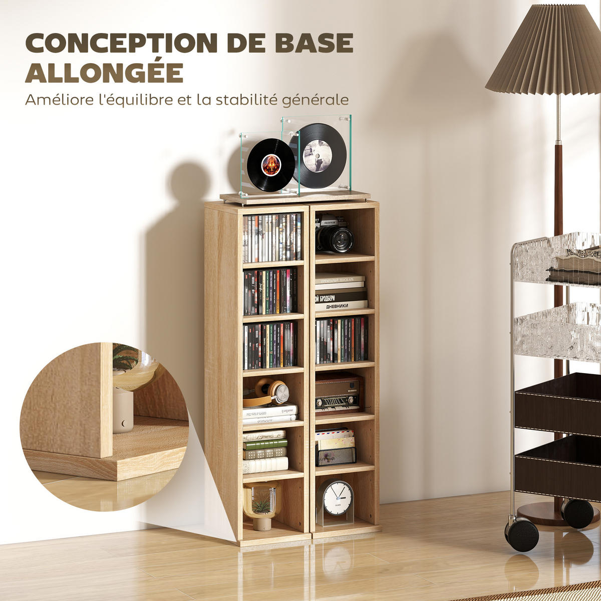 CD-REGAL 2er-Set DE-14526 12 Fächer für 204 CDs Eiche - Eichefarben, Holzwerkstoff (22.5/88.5/21cm) - ComfortXL