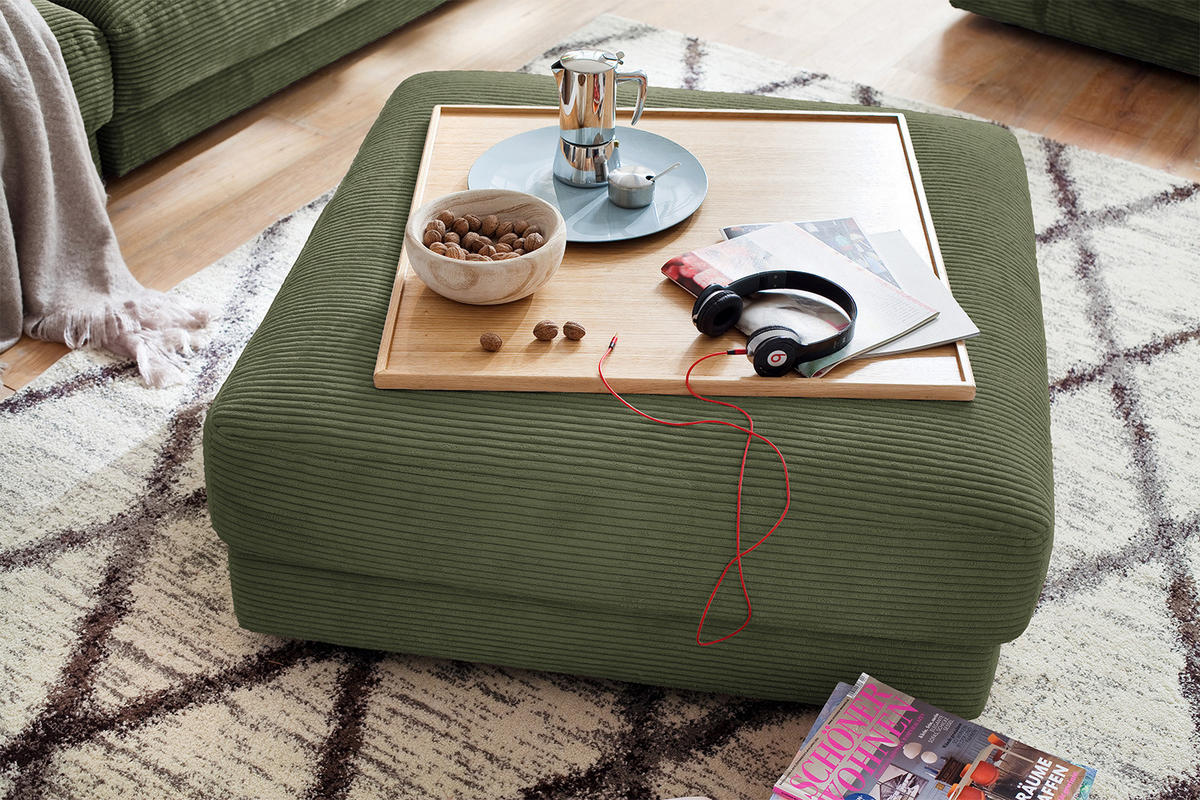 BIG HOCKER MADELINE Grün Cord - Grün, Textil (120/43/120cm) - KAWOLA