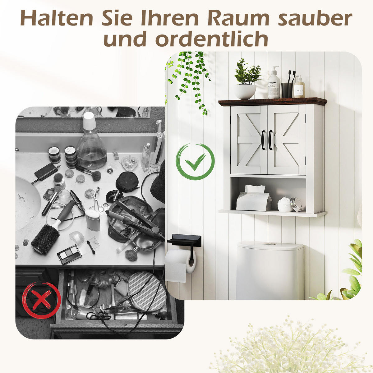 BADEZIMMERSCHRANK hängend weiß - Weiß, Holzwerkstoff (55/60/19cm) - COSTWAY