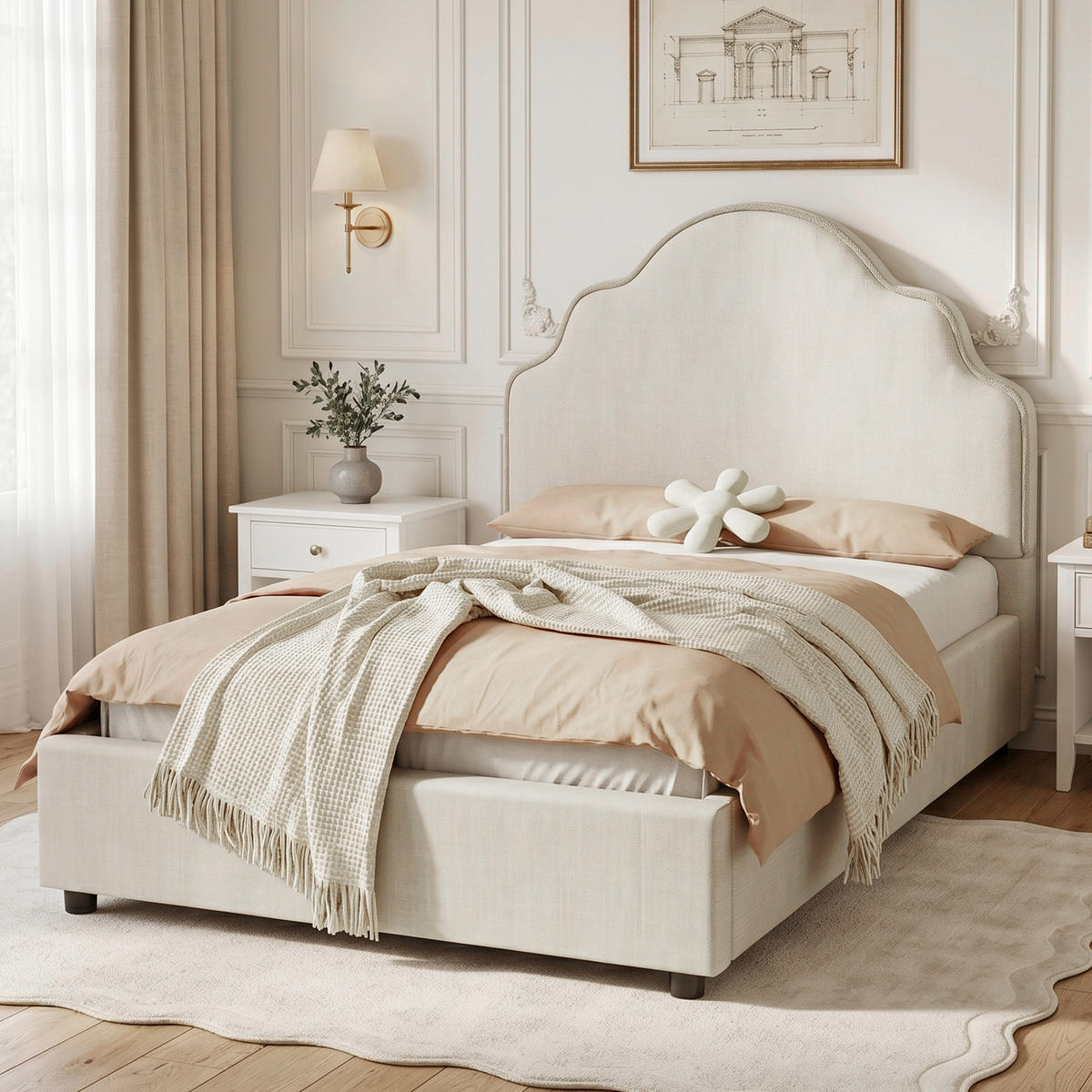 POLSTERBETT 90x200cm Kinderbett Leinen Beige Kopfteil - Beige, Naturmaterialien (90/200cm) - FLIEKS
