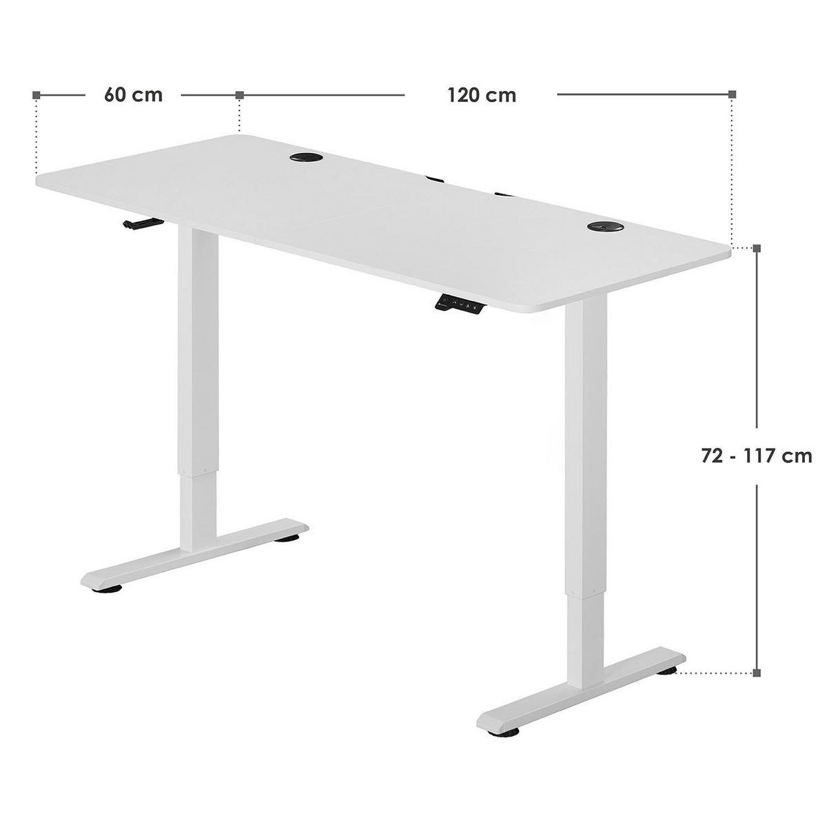 SCHREIBTISCH Office Stand weiß 120x60 cm höhenverstellbar - Weiß, Holz (60/120/117cm) - Juskys