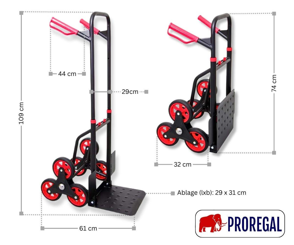 TREPPENSTEIGER Sackkarre Taurus 150 110x45x61cm Traglast 150kg Griff, Klappbar, Stahl Rot-Schwarz - Schwarz, Metall (61/45/110cm) - PROREGAL
