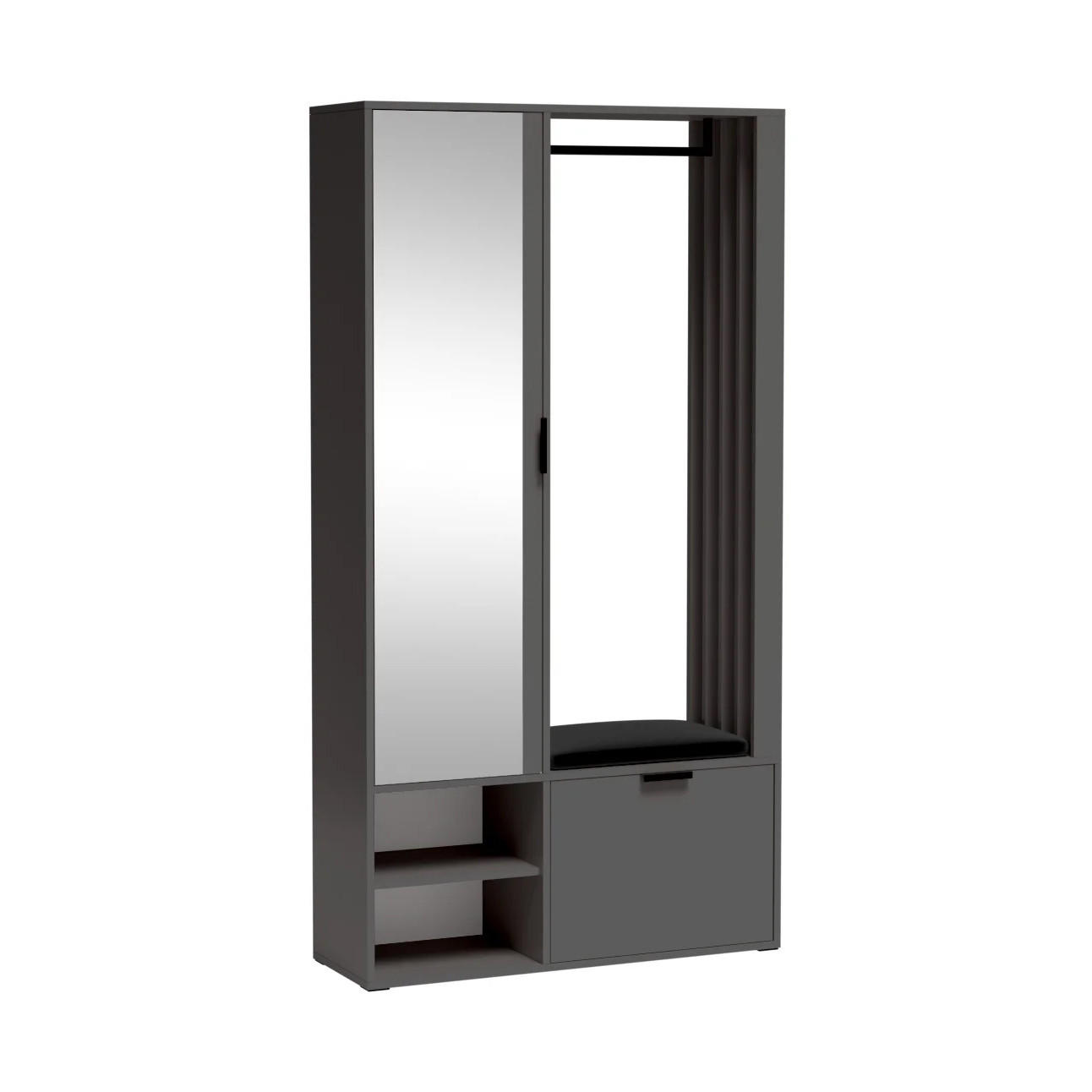 GARDEROBENSCHRANK Limo Plus mit zwei Türen und Sitzpolster graphit - Graphitfarben, Holzwerkstoff (100/190/33cm) - Beautysofa
