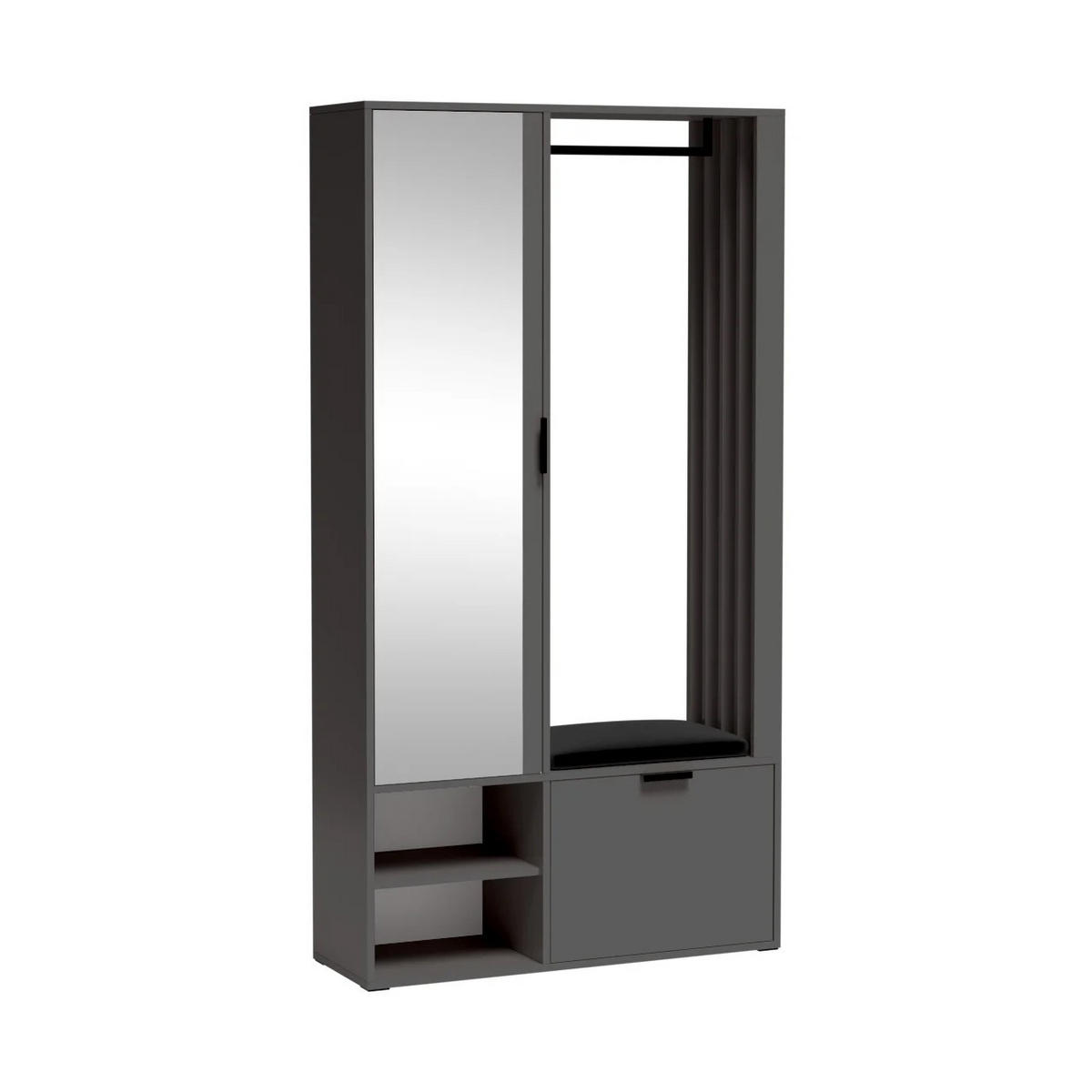 GARDEROBENSCHRANK Limo Plus mit zwei Türen und Sitzpolster graphit - Graphitfarben, Holzwerkstoff (100/190/33cm) - Beautysofa