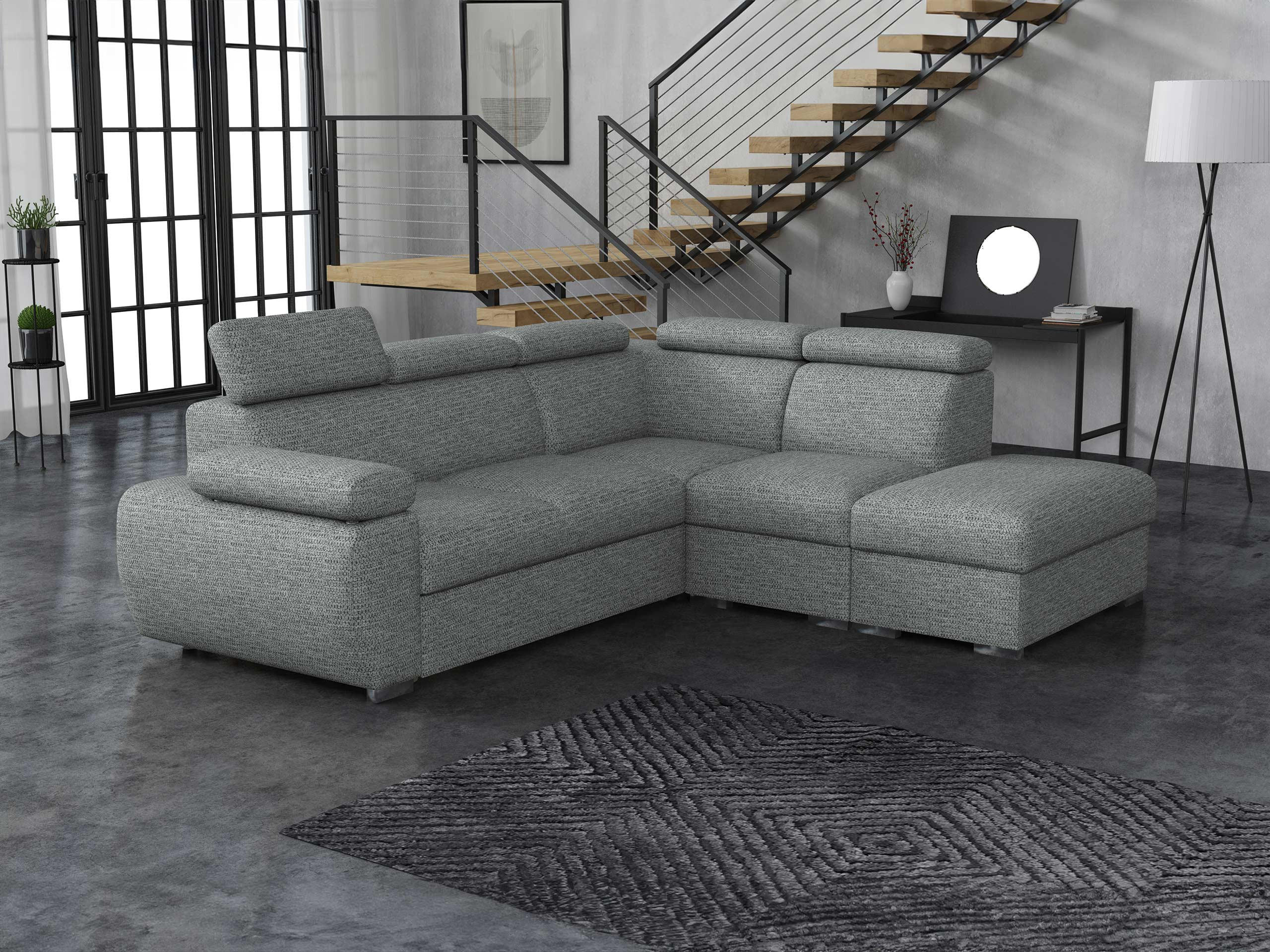 ECKSOFA Boston 2RR1P, Seite: Rechts 2R+R+1P(65)+PUFAP - Silberfarben/Graphitfarben, Holz/Textil (260/230cm) - MIRJAN24