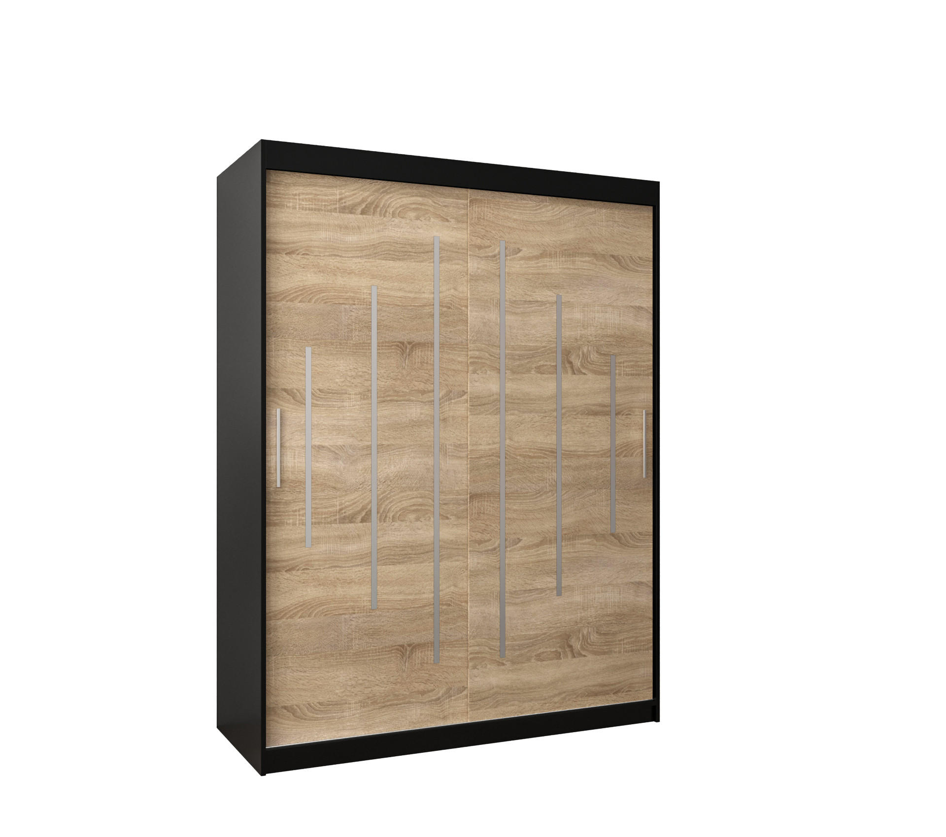 SCHWEBETÜRENSCHRANK 200/150/62 2-türig - Silberfarben/Schwarz, Holz/Kunststoff (150/200/62cm) - Abiks Möbel