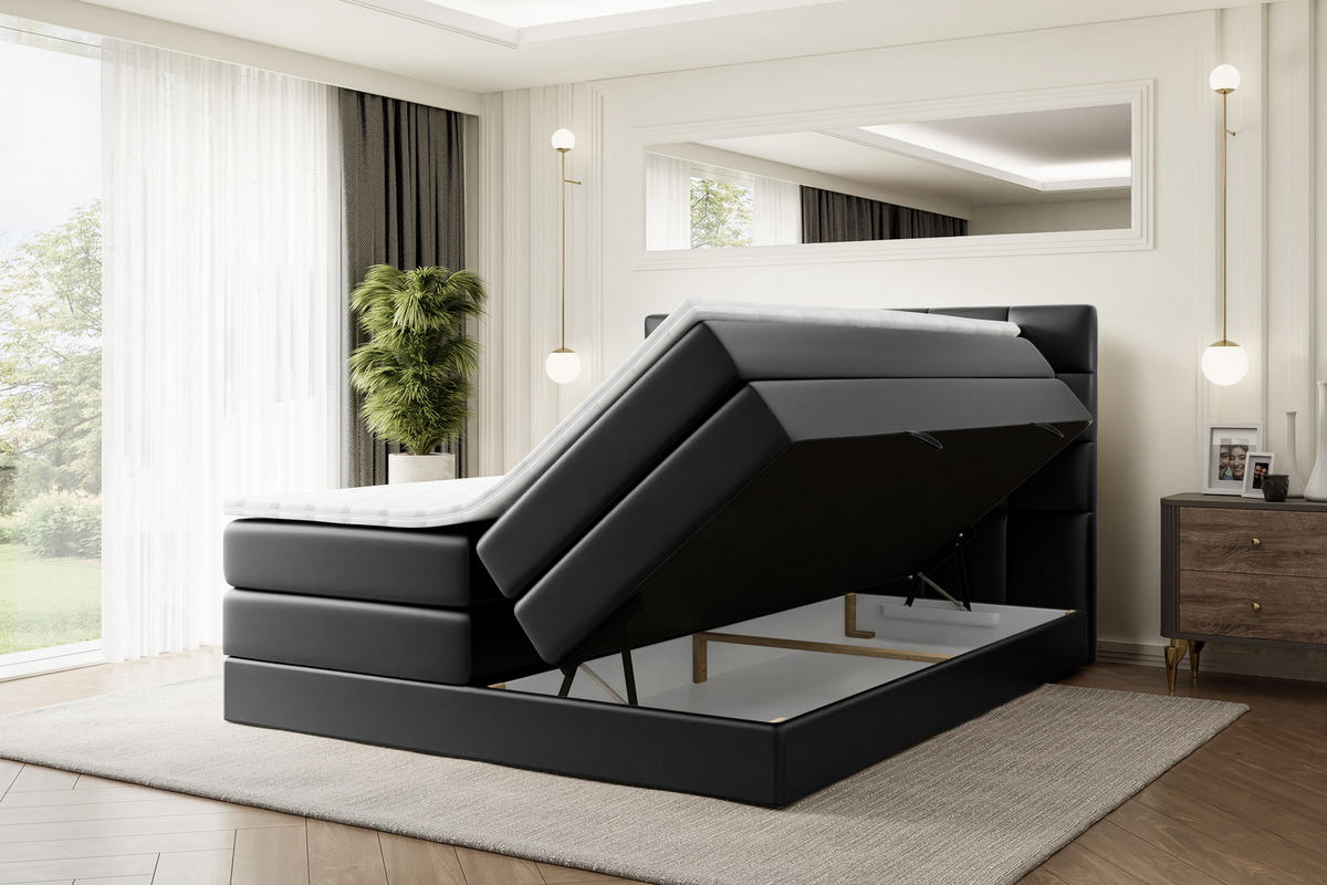 BOXSPRINGBETT BRUGO KING - 120 x 200 - H3/H4 - Schwarz Hochglanz - Schwarz Hochglanz, Holzwerkstoff (120/200cm) - ALTDECOR