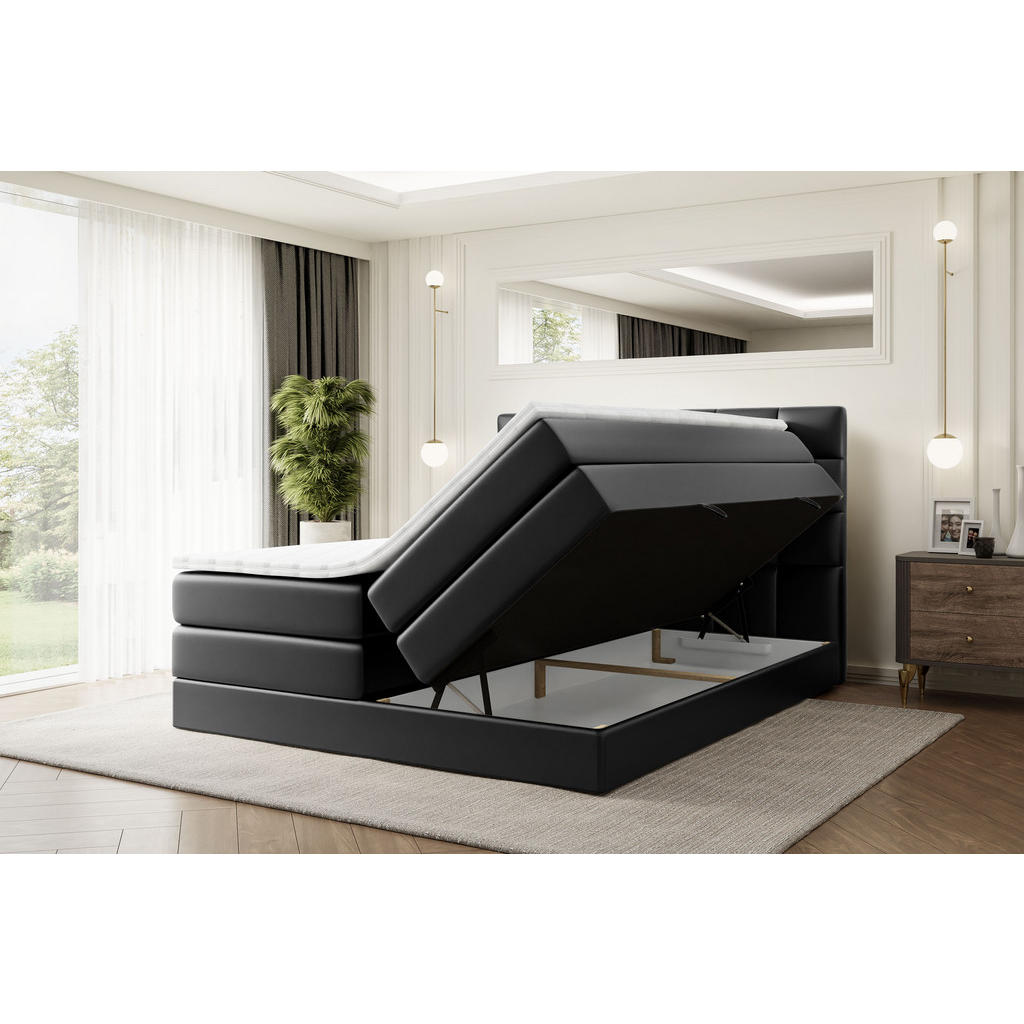 Thumbnail - Altdecor Boxspringbett, Schwarz Hochglanz, Holzwerkstoff, Höhe ca. 38 cm, 160x200 cm, Schlafzimmer, Betten, Boxspringbet...