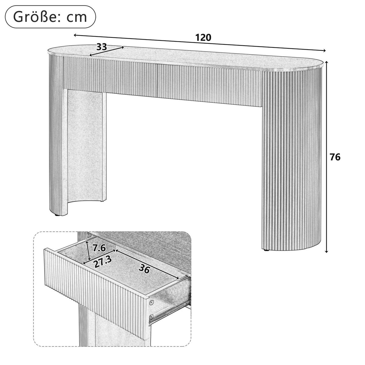 KONSOLENTISCH 120/33/76 cm natur aus MDF mit 2 Schubladen - Naturfarben, Holzwerkstoff (120/33/76cm) - OKWISH