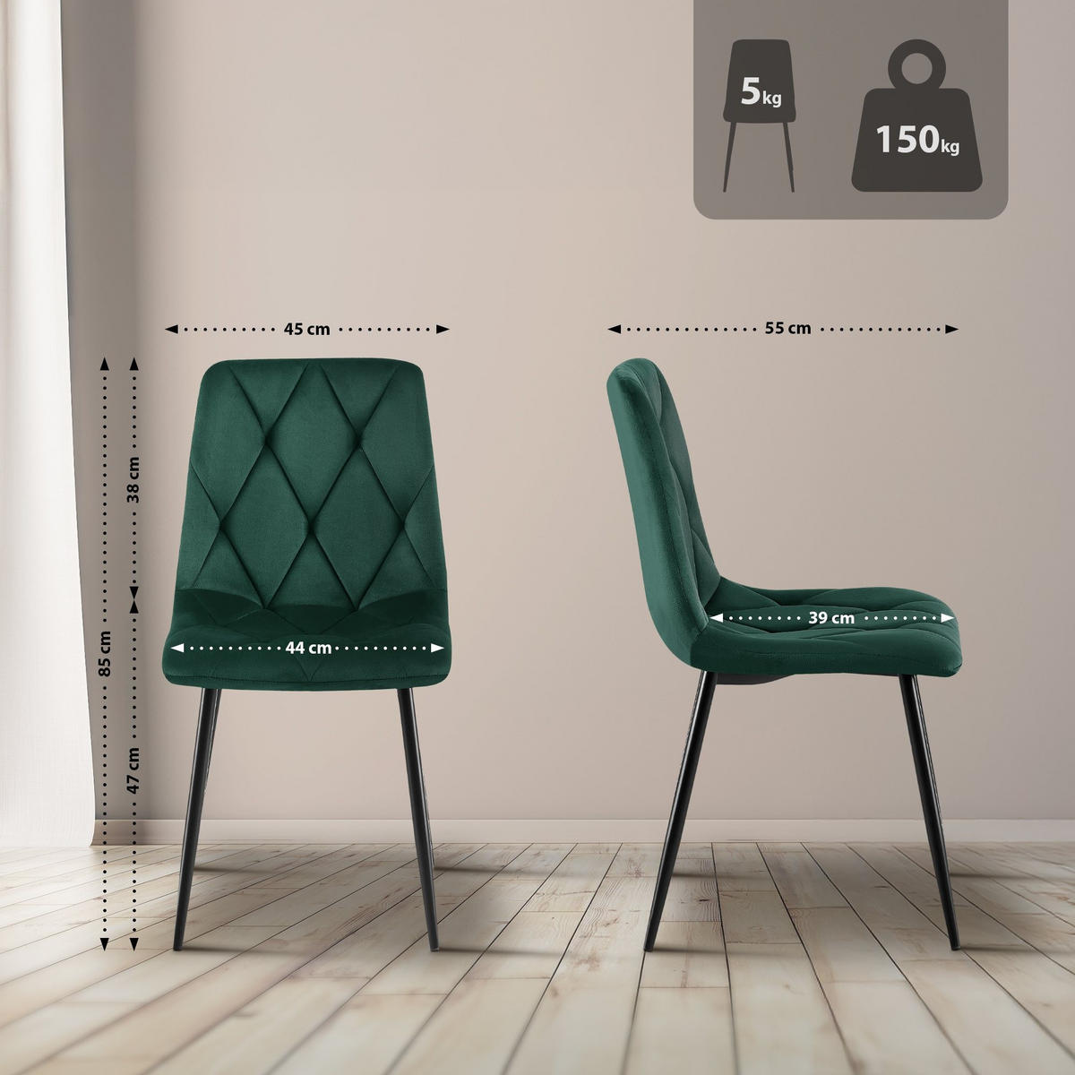 ESSZIMMERSTUHL Clairton 85x45x55 cm dunkelgrün - Dunkelgrün, Textil (45/85/55cm) - furnicato