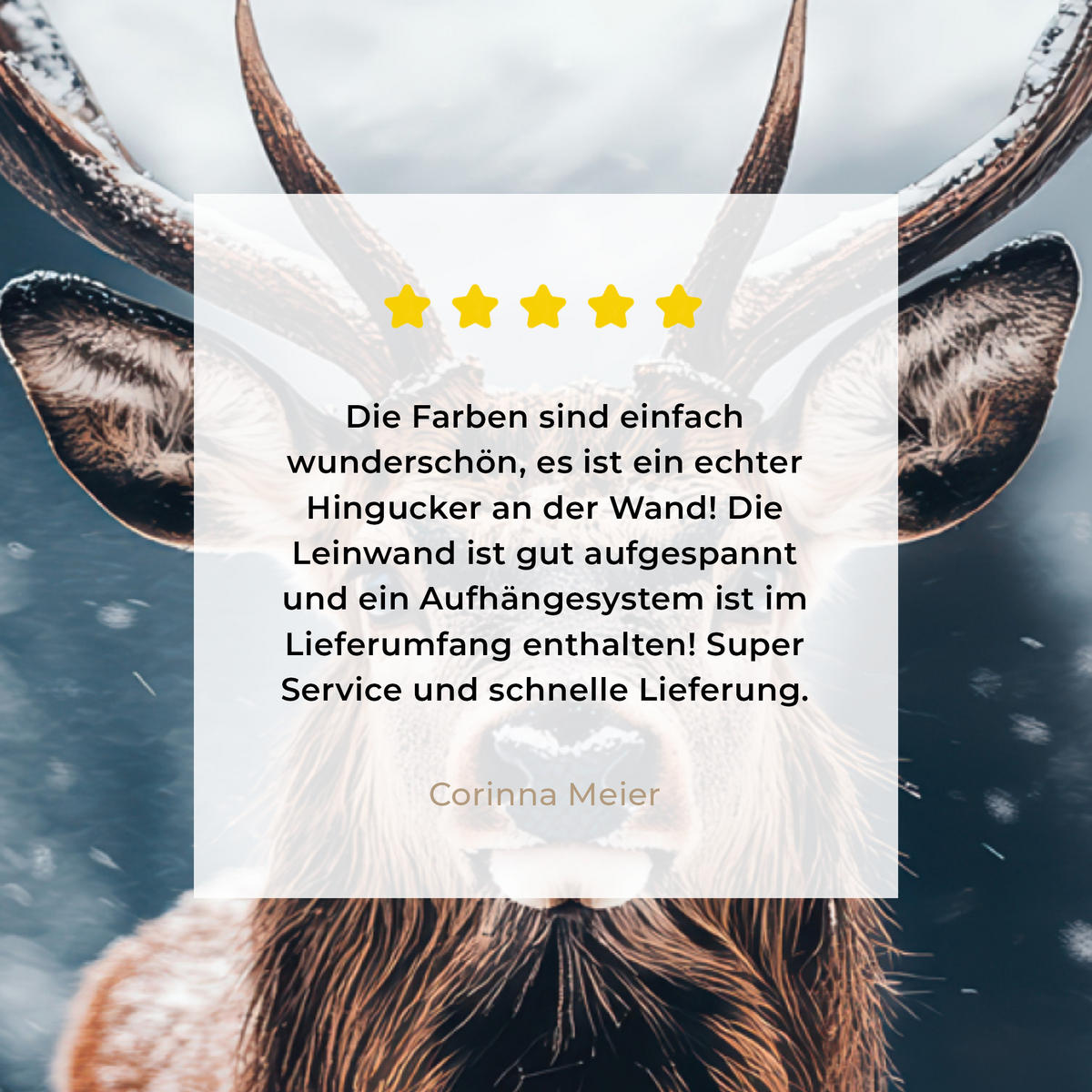 LEINWANDBILD Hirsche - Tiere - Landschaft - Winter - Schnee Wandbilder 80x60 cm - Kastanienfarben, Textil (80/60cm) - MuchoWow