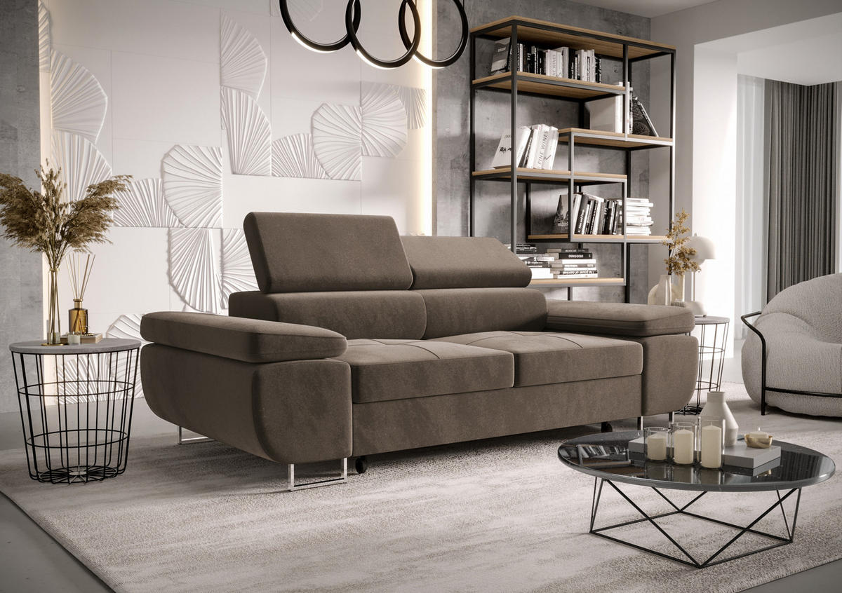 SCHLAFSOFA PRAGA 2, Sofa mit Schlaffunktion, Farbe: Braun, Velourstoff - Braun, Textil (208/90/100cm) - O-Sofa