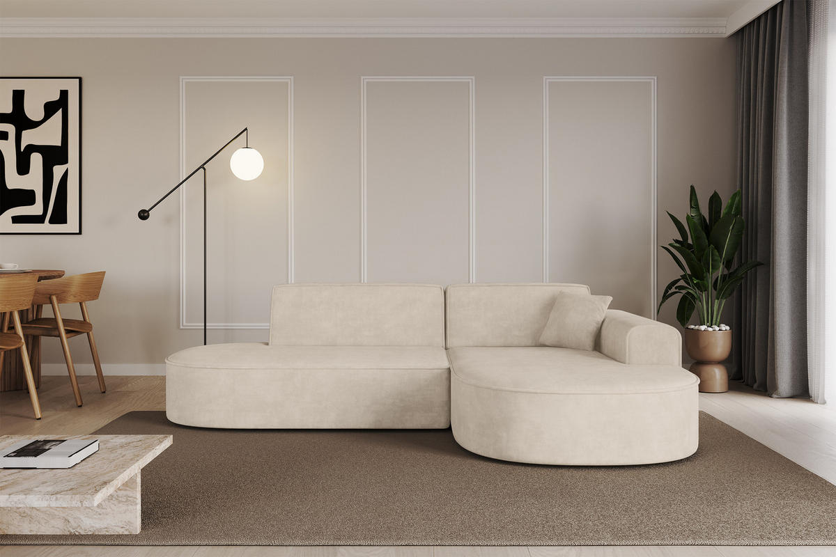 ECKSOFA Ottomane Rechts MARI-L1 - 243x171x79 cm Beige Velours - Beige/Schwarz, Holzwerkstoff/Kunststoff (171/243cm) - ALTDECOR