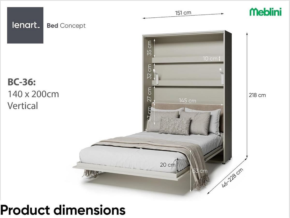 SCHRANKBETT BED CONCEPT BC-36 - Kaschmir/Beige, Holzwerkstoff (140/200cm)