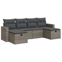 GARTEN-SOFAGARNITUR 6-TLG. Mit Kissen Grau Poly Rattan - Grau, Kunststoff - vidaXL