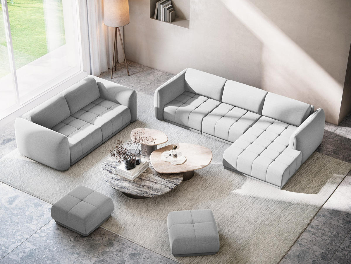 WOHNLANDSCHAFT Samt Stoff Grau - Schwarz/Grau, Kunststoff/Textil (370/74/170cm) - Makamii