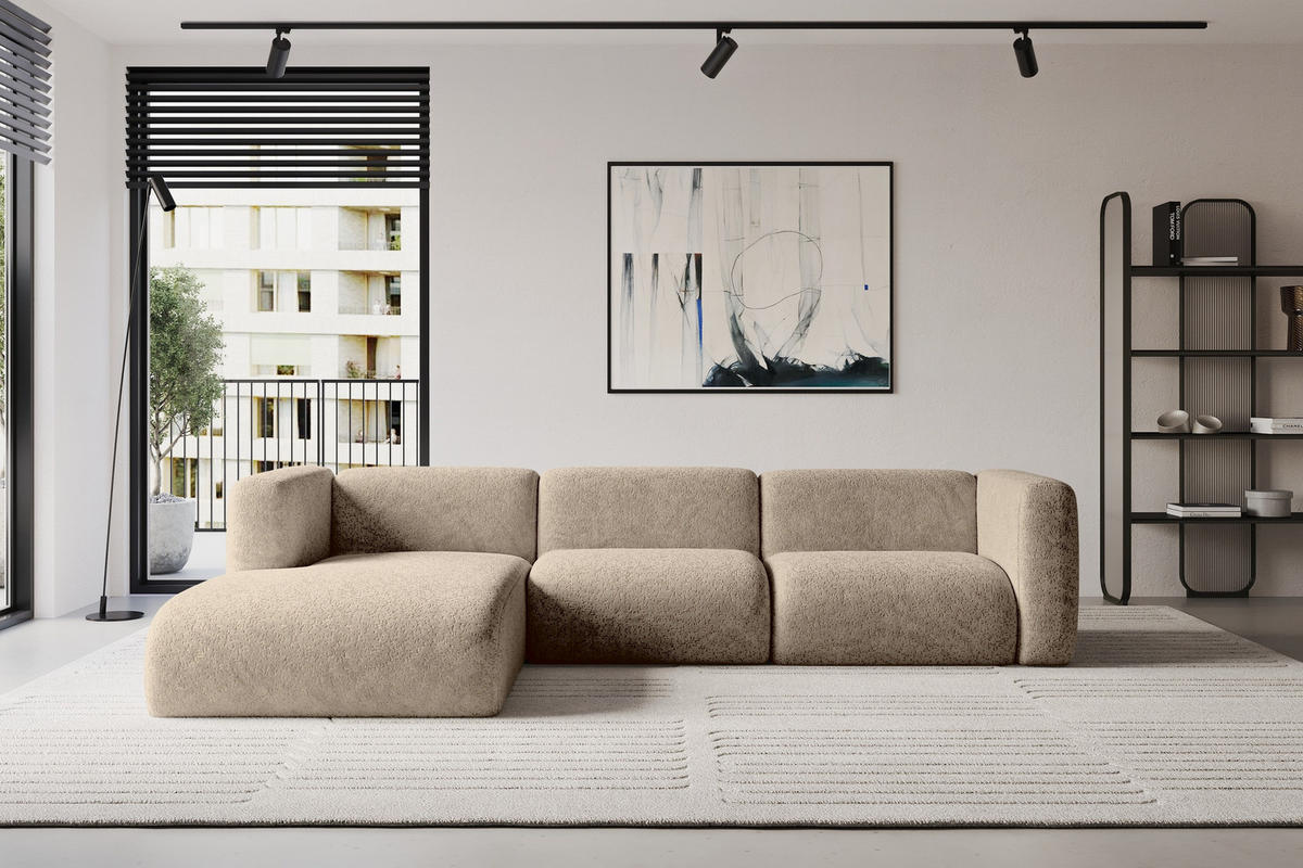 ECKSOFA Ottomane Links MIRA-L2 318x179x89 Braun Velours - Schwarz/Braun, Holzwerkstoff/Kunststoff (318/179cm) - ALTDECOR