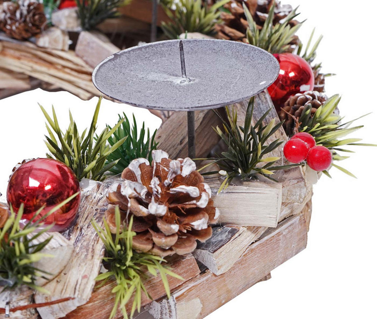 ADVENTSKRANZ HOLZ MIT KERZEN ROT Grau, Multicolor, Rot - Rot/Multicolor, Holz (12cm) - MCW