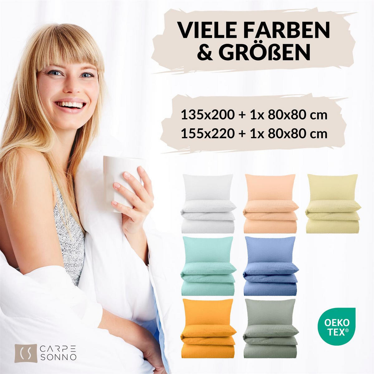 SEERSUCKER-BETTWÄSCHE 155x220 Uni Sommer Bettbezug Bügelfrei aus 100% Baumwolle, Bettbezüge einfarbig Grau - Grau, Textil (155/220cm) - Carpe Sonno