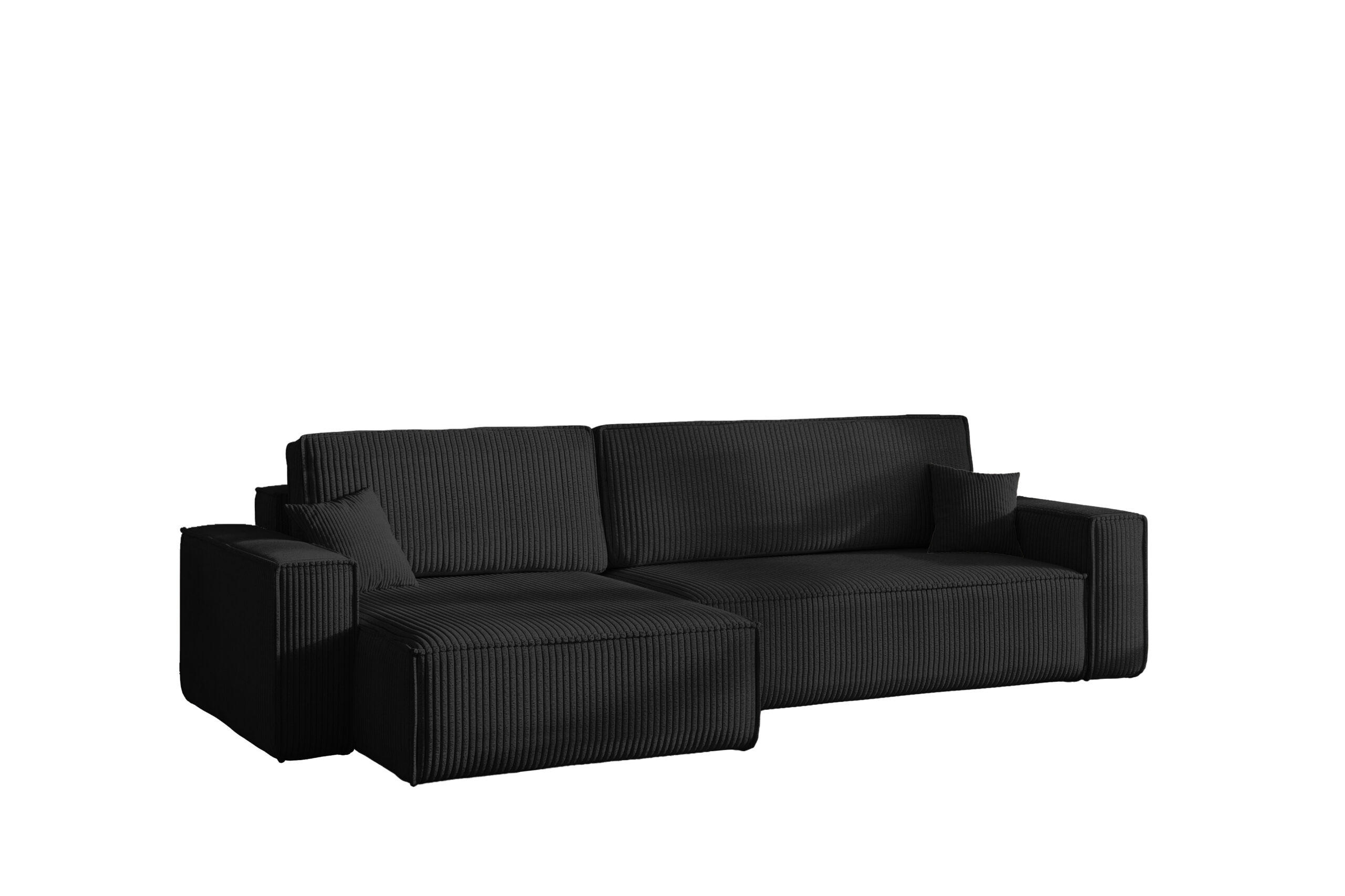 ECKSOFA Mit Schlaffunktion Und Bettkasten, Eckcouch BEST XL Stoff Poso Dicker Cord Schwarz Links - Schwarz, Holz/Kunststoff (142/274cm) - Kaiser Möbel