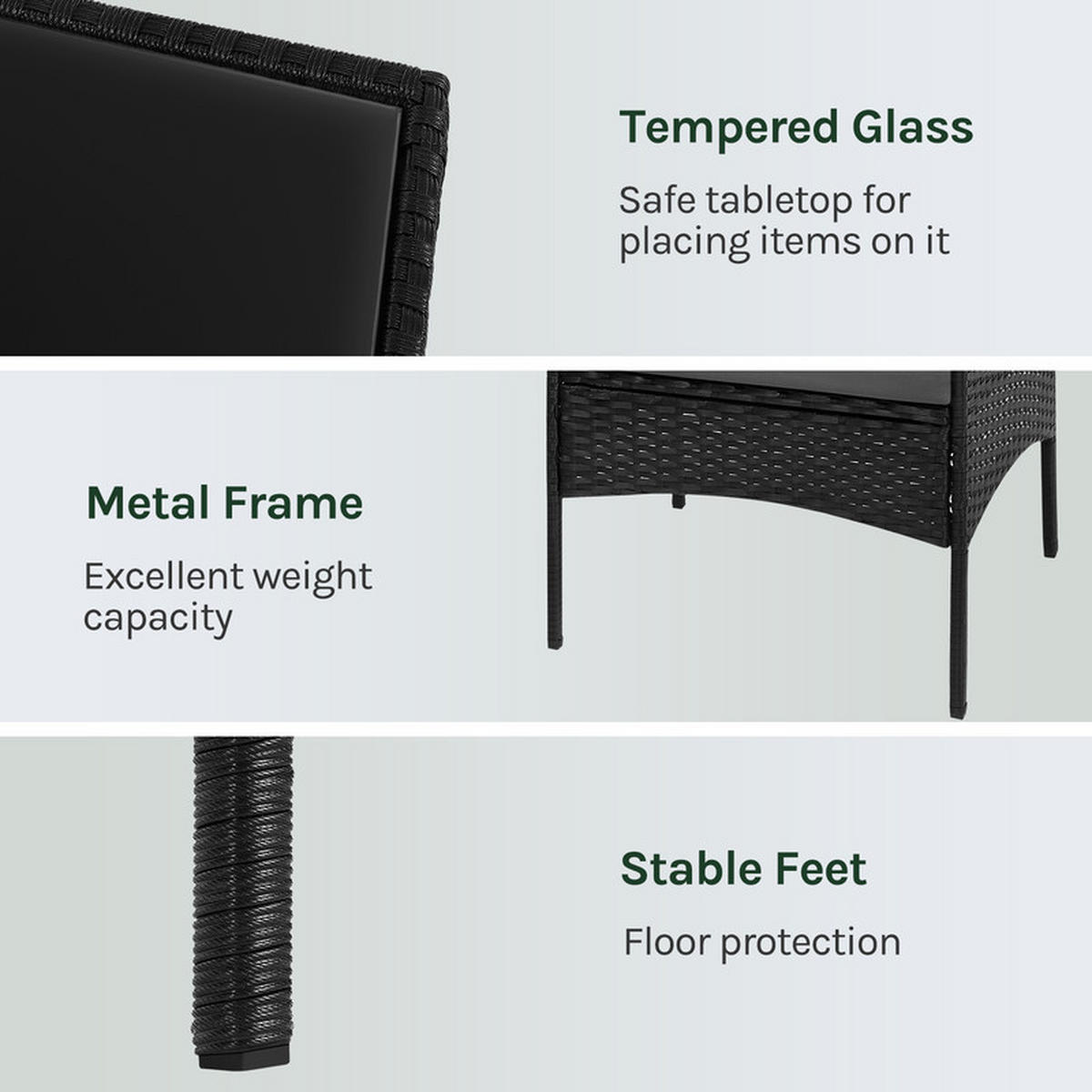 RATTAN-GARTENMÖBEL-SET – 2-Sitzer, 2 Sessel, Couchtisch - Schwarz, Metall - Auledio