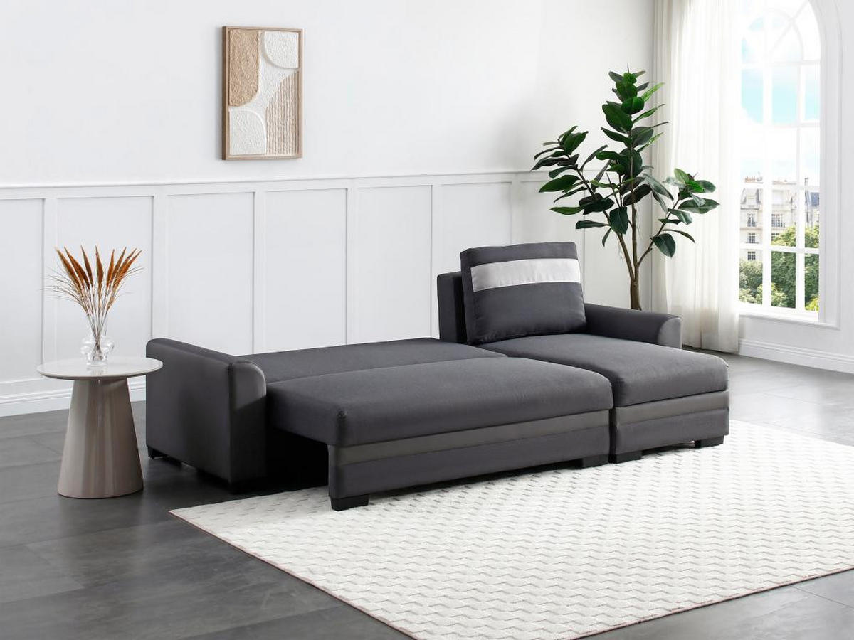 ECKSOFA mit Schlaffunktion - Ecke wechselbar - Stoff & Kunstleder - Anthrazit - GIANY II - Anthrazit, Leder (135/242cm) - Vente-Unique